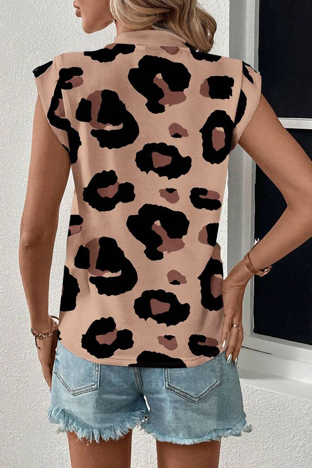Khaki Leopard Crew Neck Cap Sleeve Casual Tee-Tops/Tops & Tees-[Adult]-[Female]-2022 Online Blue Zone Planet