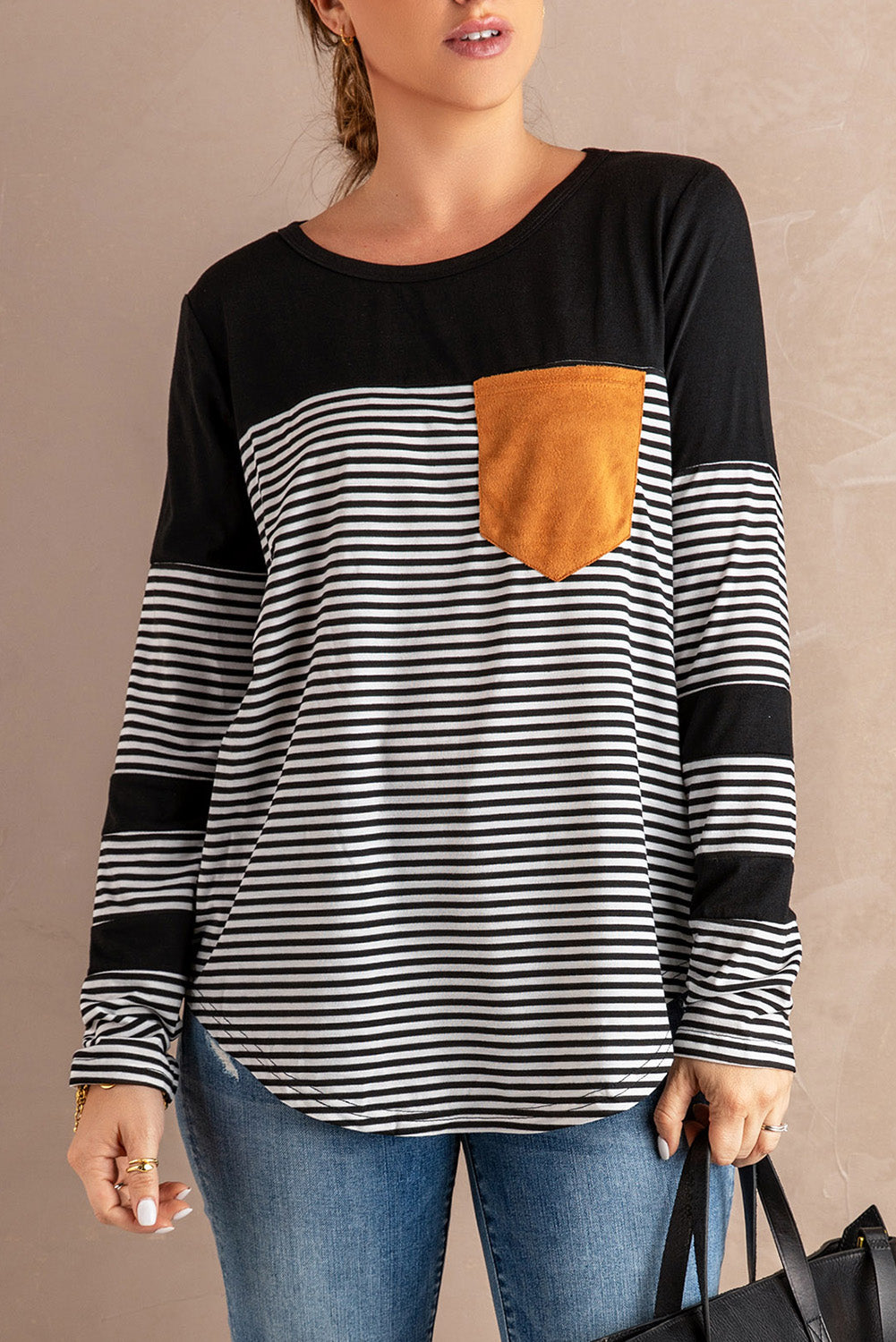 Blue Zone Planet | Striped Round Neck Long Sleeve T-Shirt-TOPS / DRESSES-[Adult]-[Female]-2022 Online Blue Zone Planet