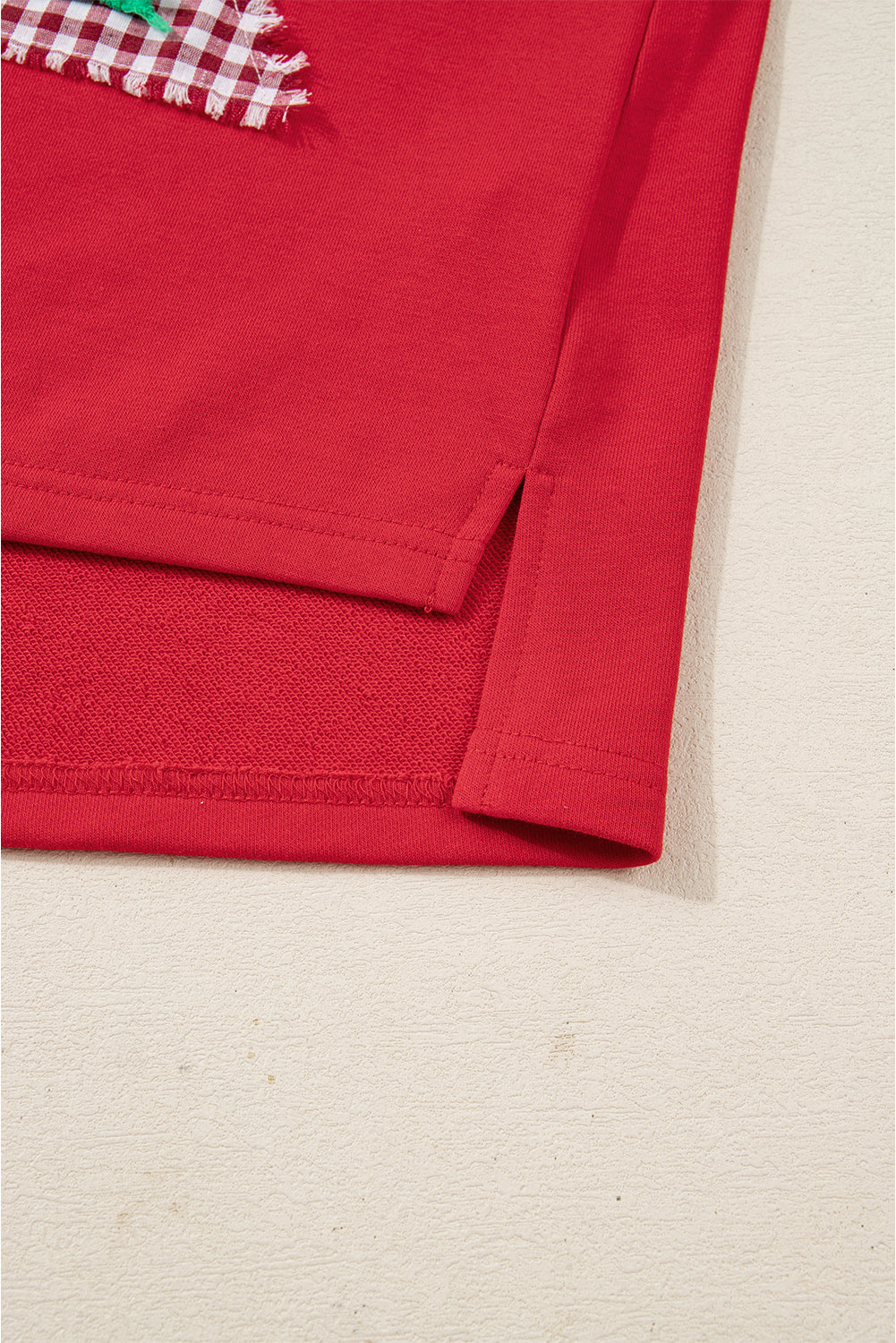 Fiery Red Plaid Frayed Double Christmas Tree Patched Drop Shoulder Sweatshirt-Tops/Sweatshirts & Hoodies-[Adult]-[Female]-2022 Online Blue Zone Planet