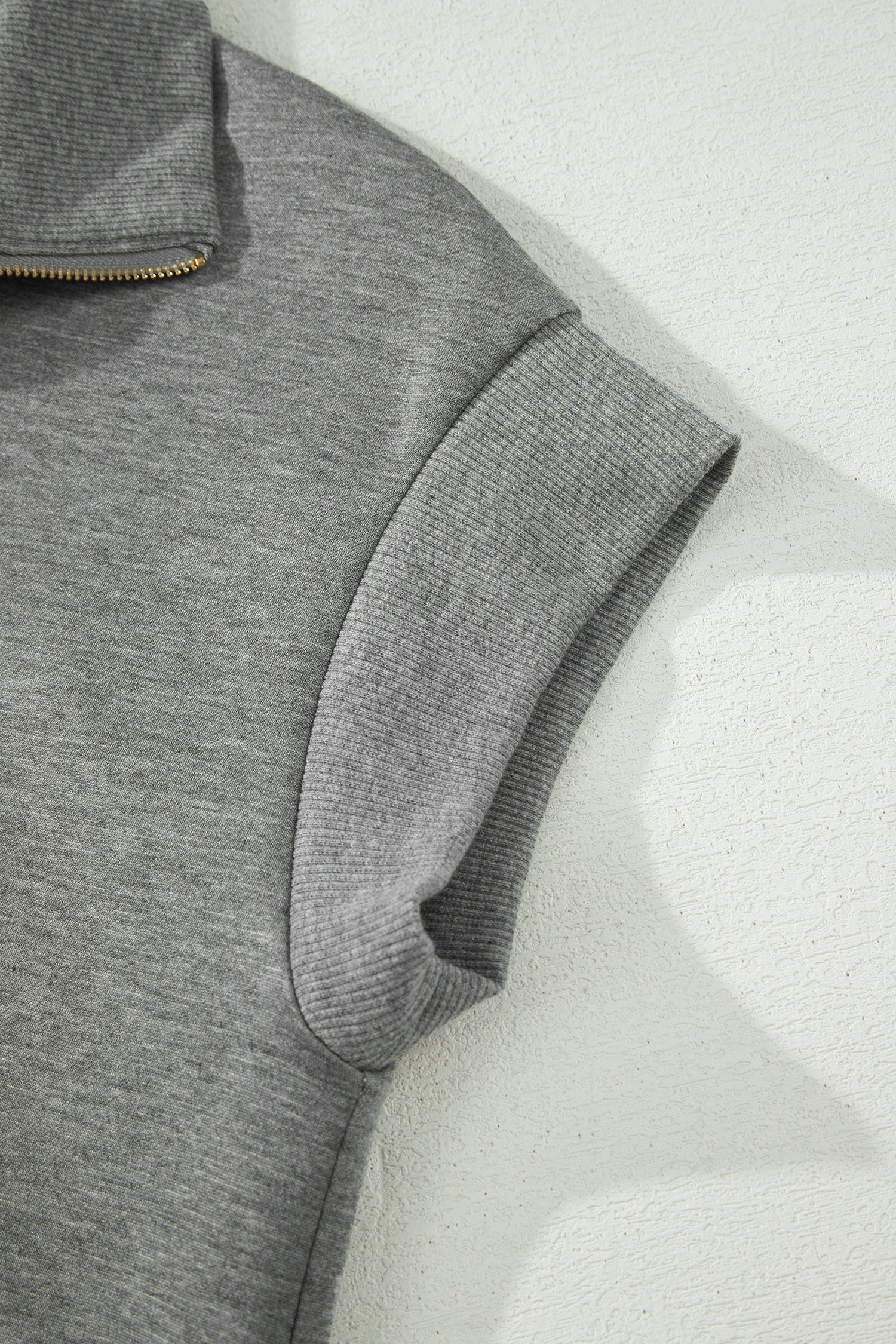 Gray Half Zip Polo Tee Casual Pant Set-Two Piece Sets/Pant Sets-[Adult]-[Female]-2022 Online Blue Zone Planet
