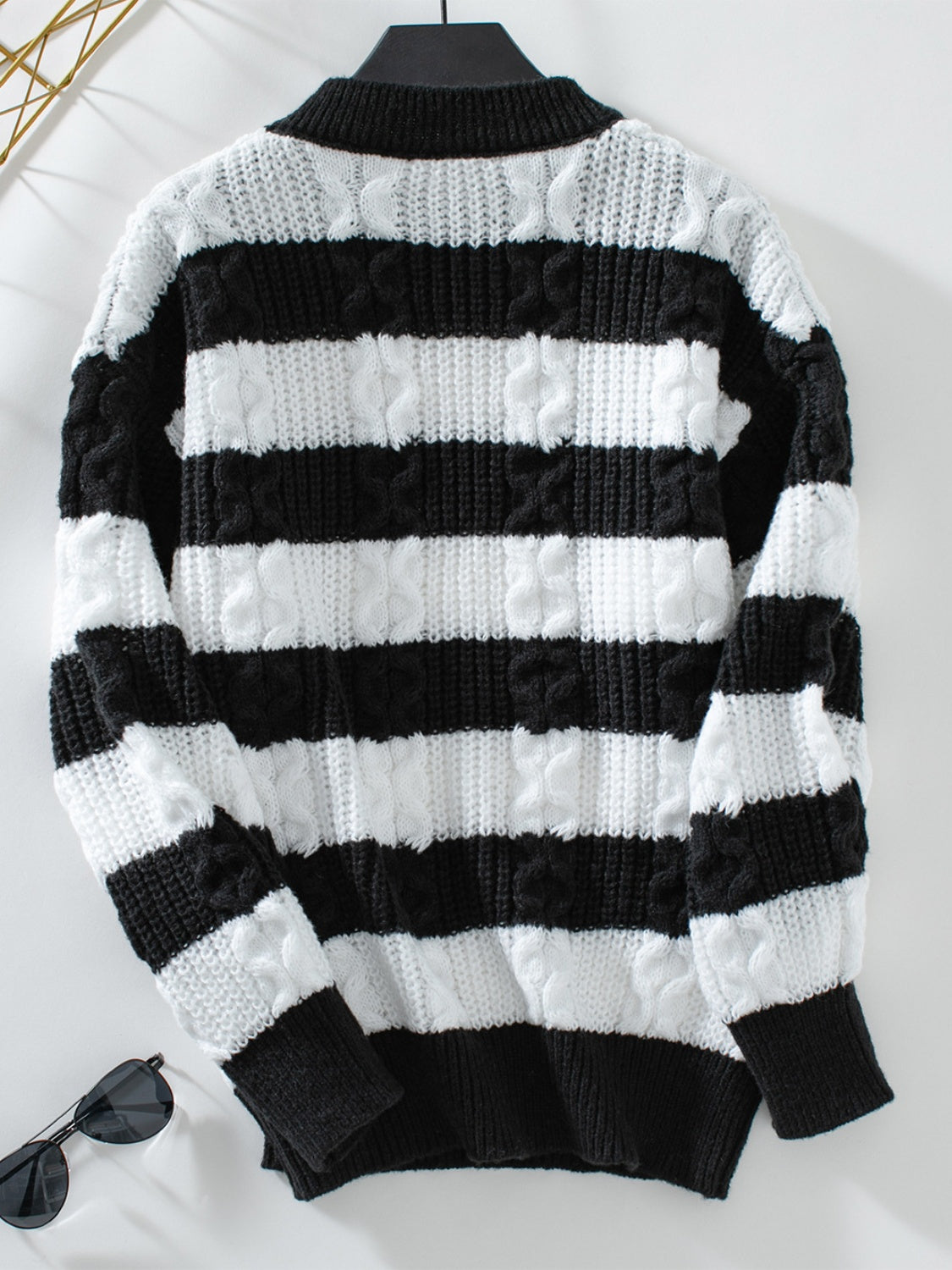 Striped Round Neck Long Sleeve Sweater-TOPS / DRESSES-[Adult]-[Female]-2022 Online Blue Zone Planet