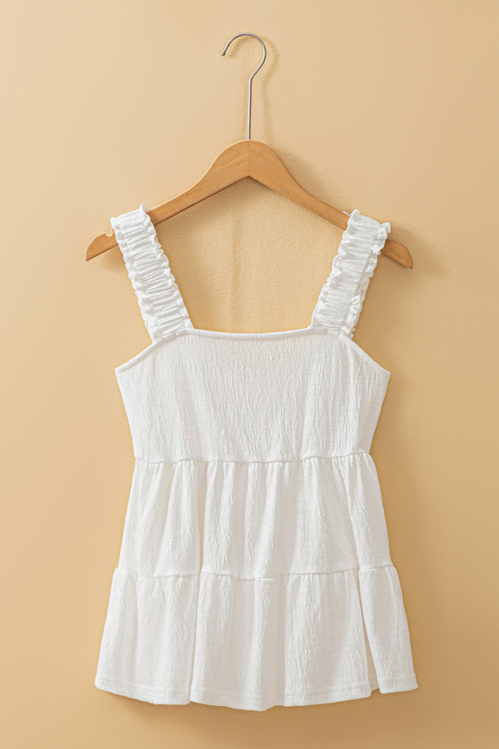 White Crinkled Ruffled Straps Peplum Babydoll Tank Top-Tops/Tank Tops-[Adult]-[Female]-2022 Online Blue Zone Planet