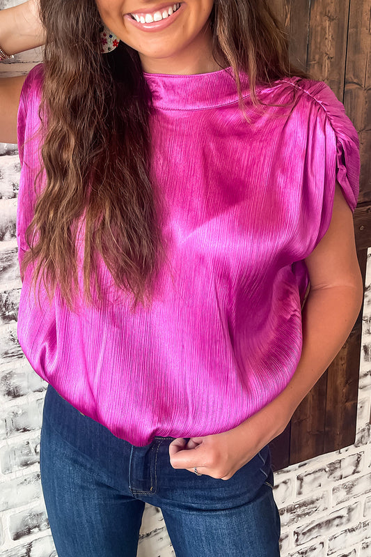 Bright Pink Ruched Sleeves Knotted Backless Blouse-Tops/Blouses & Shirts-[Adult]-[Female]-Bright Pink-S-2022 Online Blue Zone Planet
