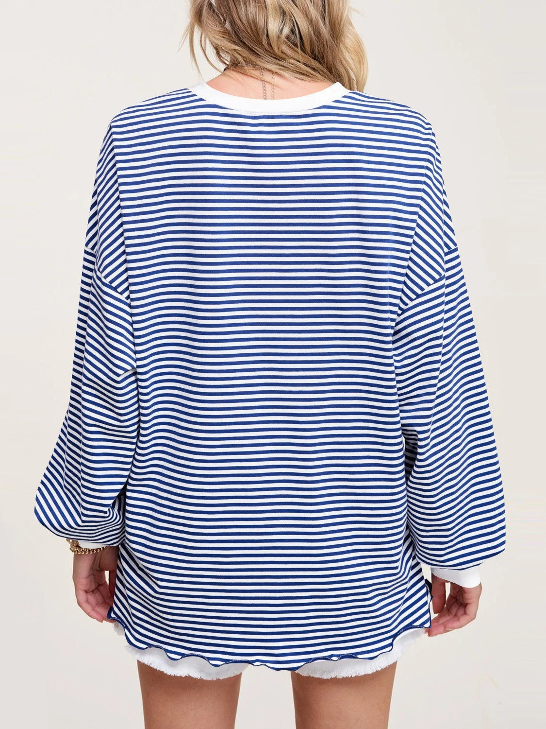 Contrast Striped Long Sleeve Sweatshirt-TOPS / DRESSES-[Adult]-[Female]-2022 Online Blue Zone Planet