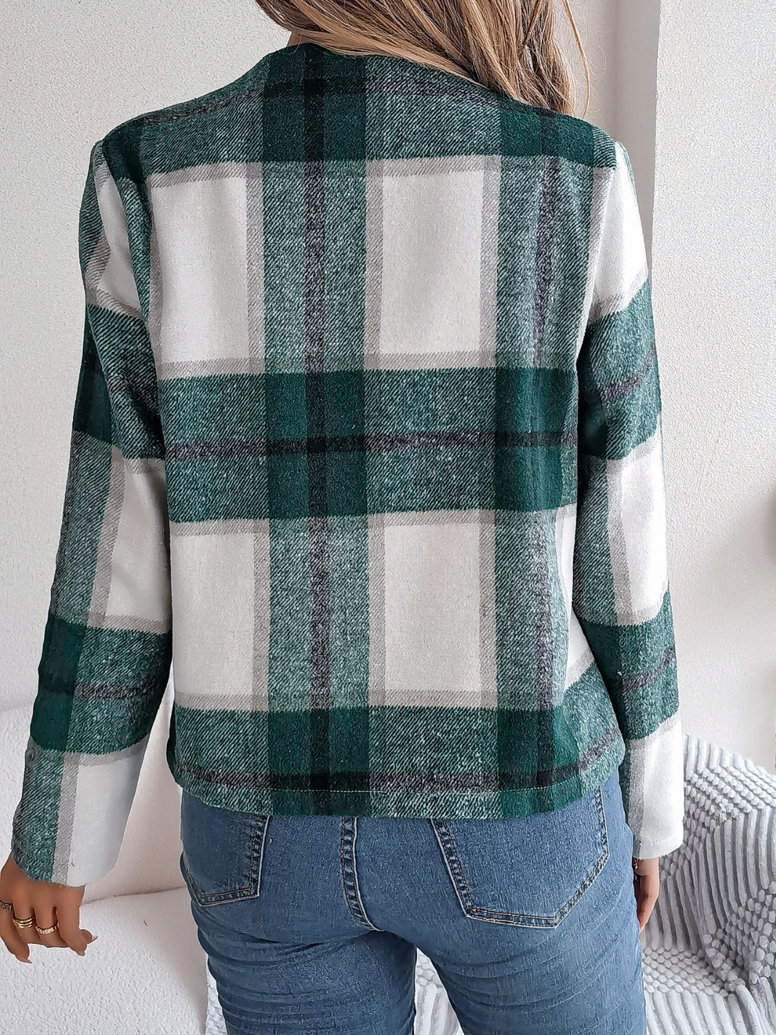 Blue Zone Planet | Plaid Open Front Long Sleeve Jacket-TOPS / DRESSES-[Adult]-[Female]-Dark Green-S-2022 Online Blue Zone Planet