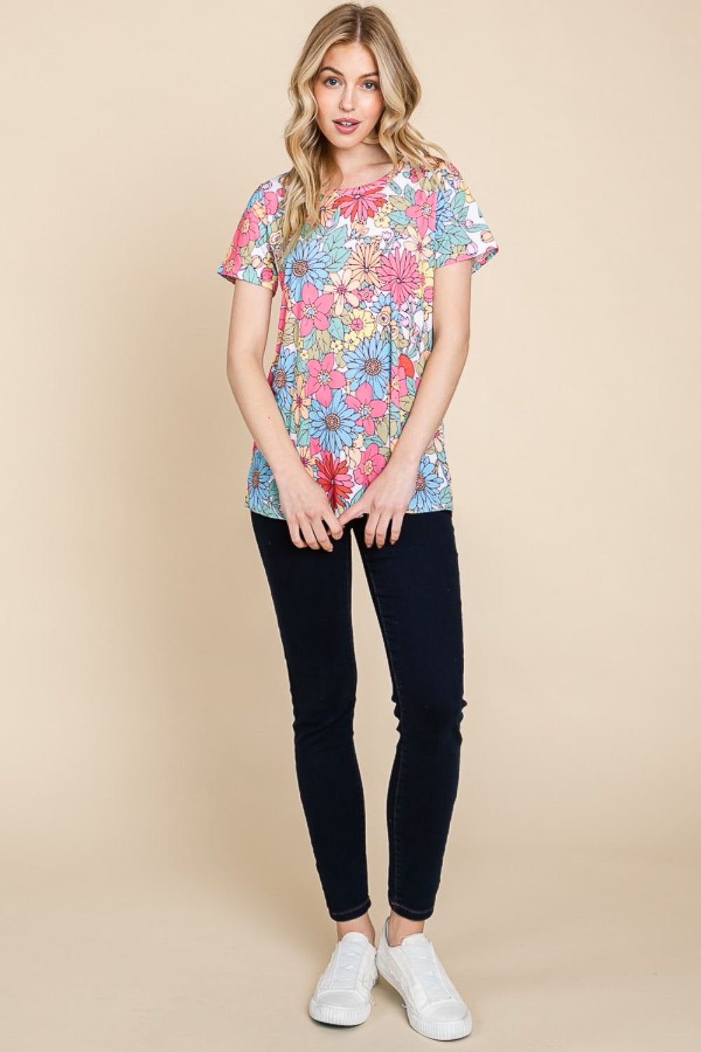 BOMBOM Floral Short Sleeve T-Shirt-TOPS / DRESSES-[Adult]-[Female]-2022 Online Blue Zone Planet