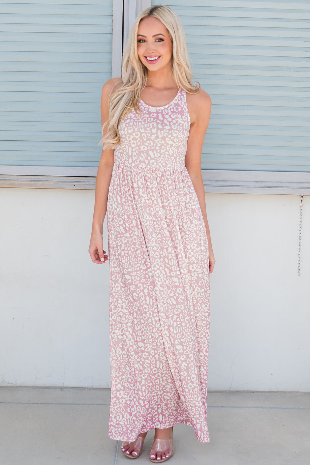 Leopard Round Neck Sleeveless Maxi Dress-TOPS / DRESSES-[Adult]-[Female]-Blush Pink-2XL-2022 Online Blue Zone Planet