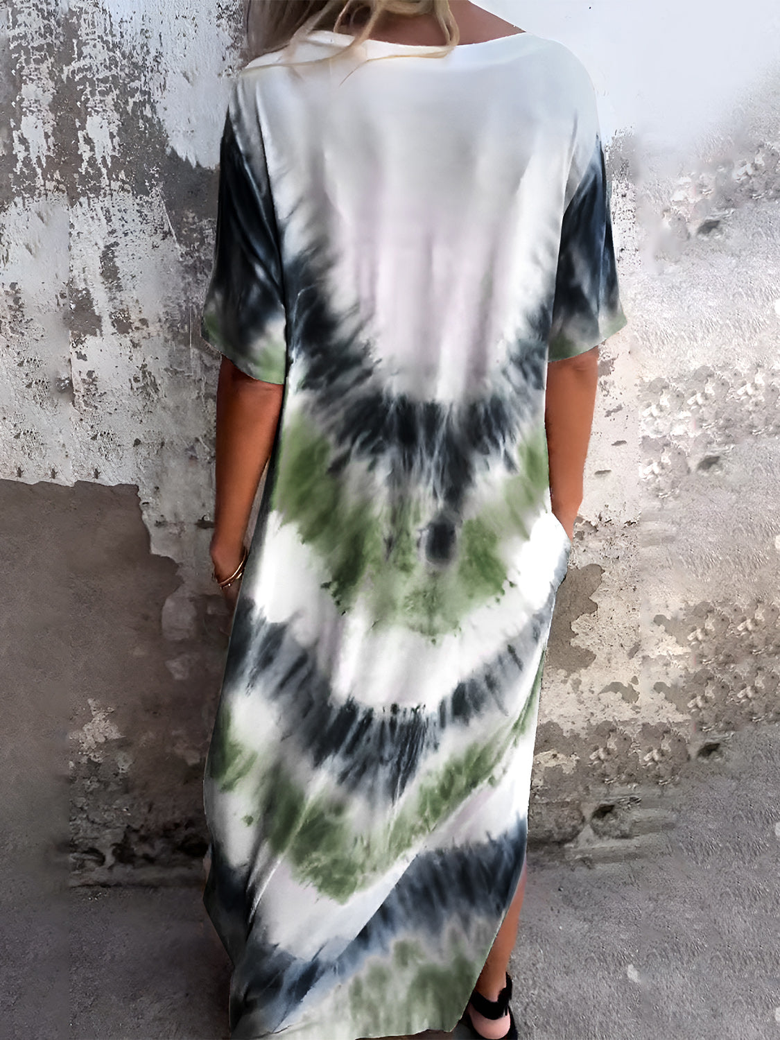 Full Size Pocketed Tie-Dye Short Sleeve Dress-TOPS / DRESSES-[Adult]-[Female]-2022 Online Blue Zone Planet