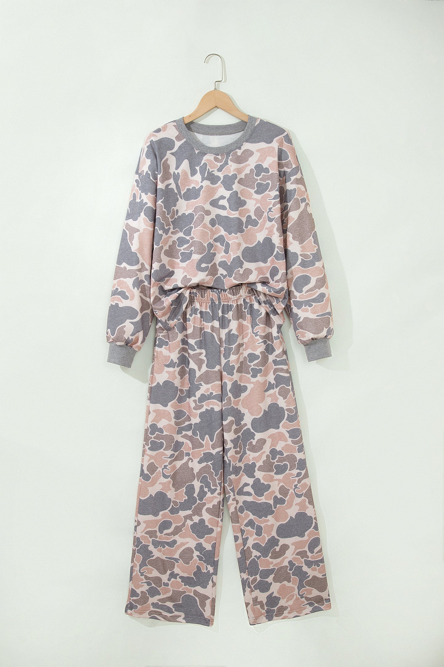 Multicolour Camouflage Print Long Sleeve Top Loose 2pcs Pants Set-Two Piece Sets/Pant Sets-[Adult]-[Female]-2022 Online Blue Zone Planet