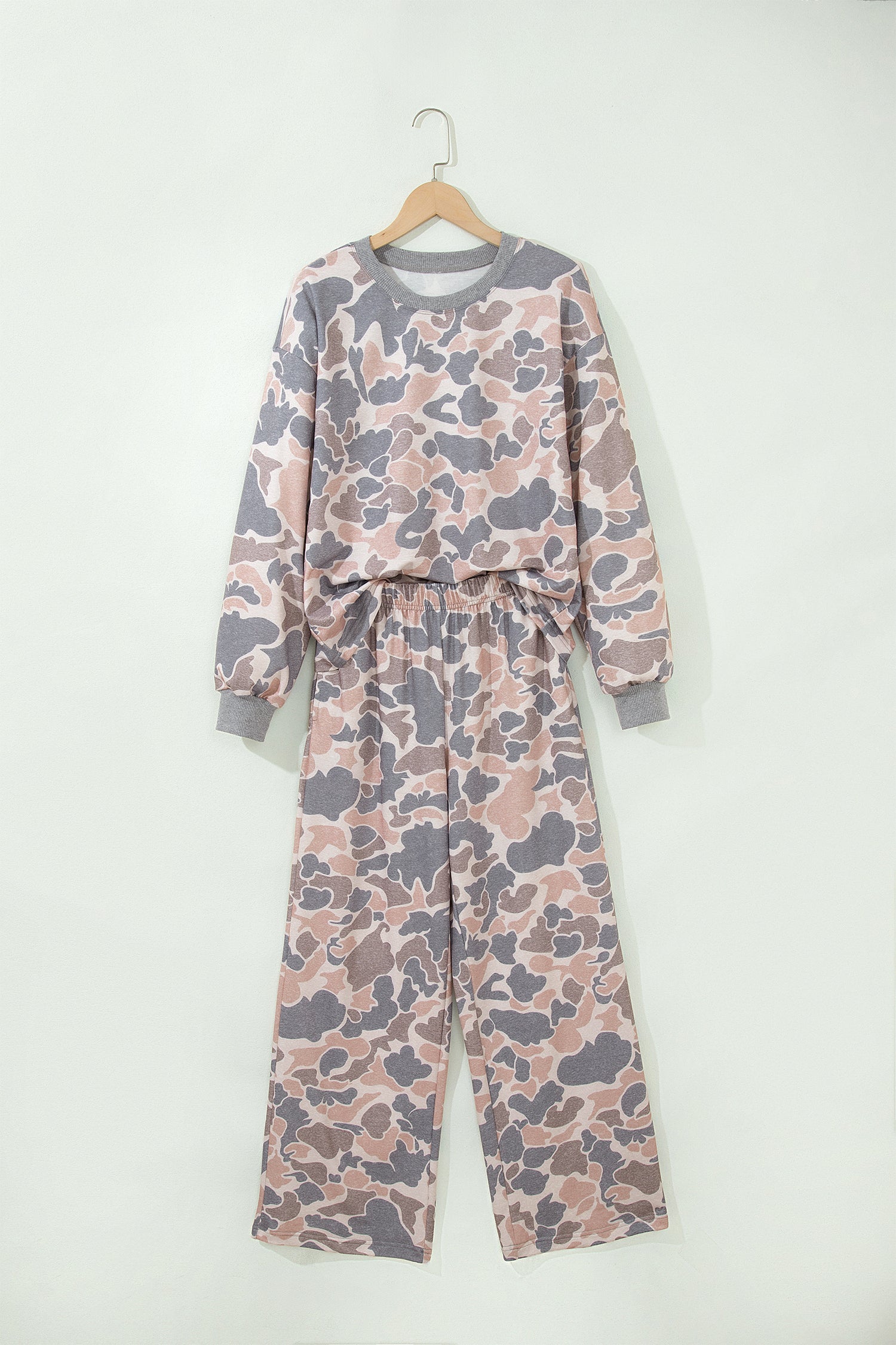 Multicolour Camouflage Print Long Sleeve Top Loose 2pcs Pants Set-Two Piece Sets/Pant Sets-[Adult]-[Female]-2022 Online Blue Zone Planet