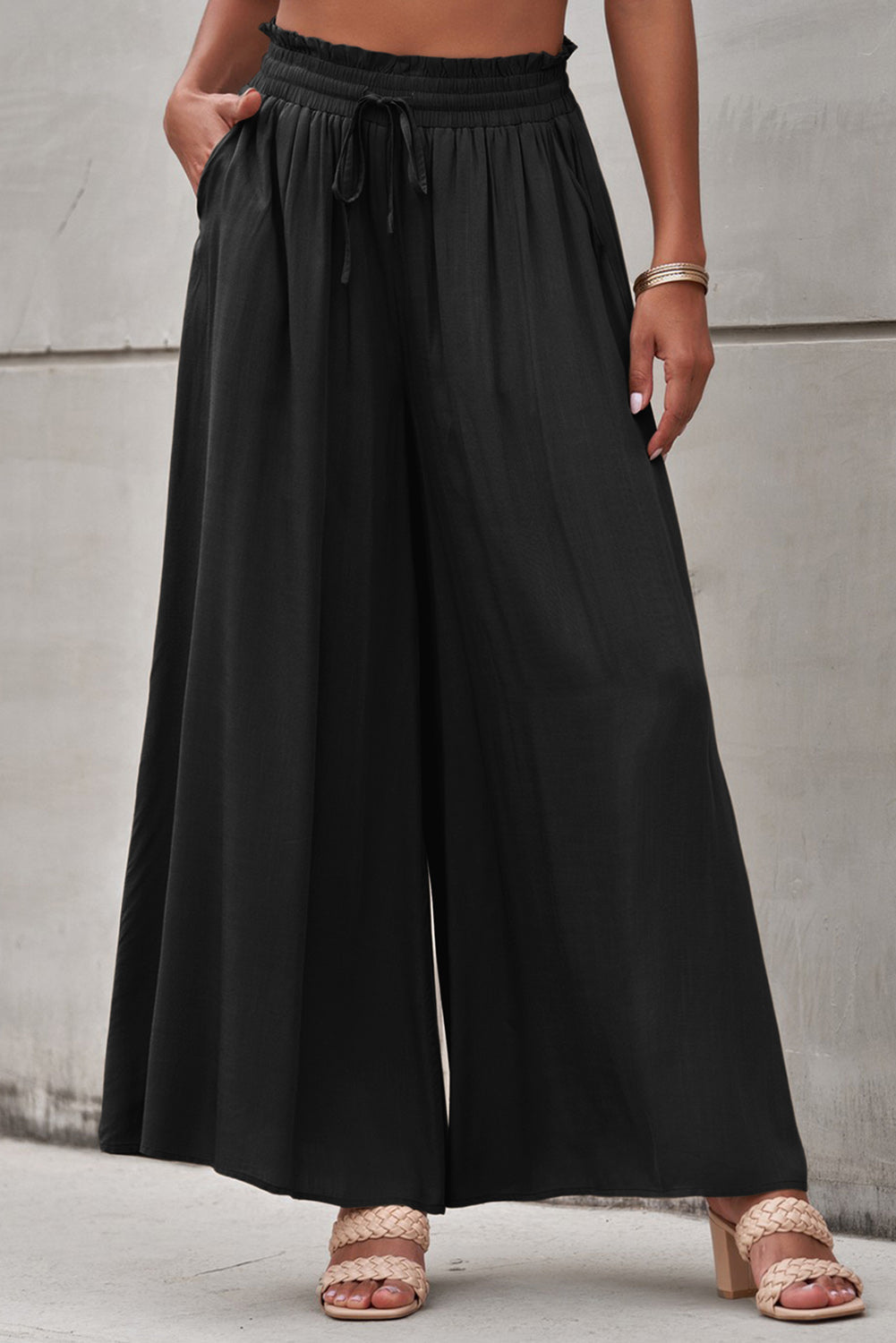 Drawstring Waist Wide Leg Pants BLUE ZONE PLANET