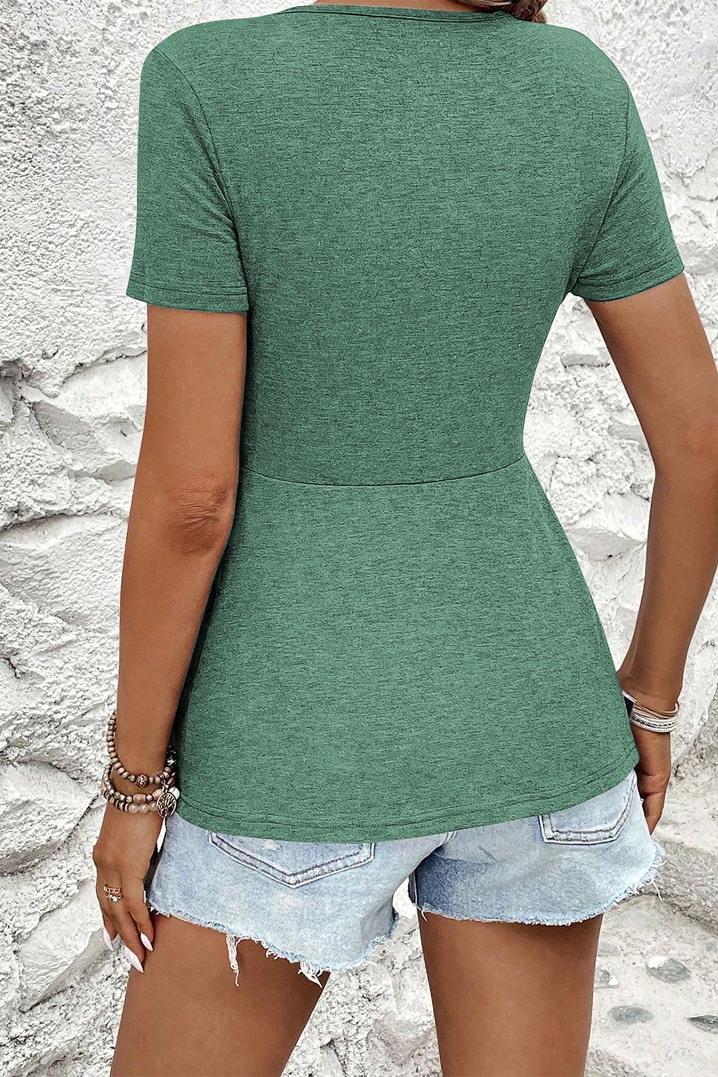 Sail Blue Twist Knot V Neck Short Sleeve Blouse-Tops/Blouses & Shirts-[Adult]-[Female]-2022 Online Blue Zone Planet