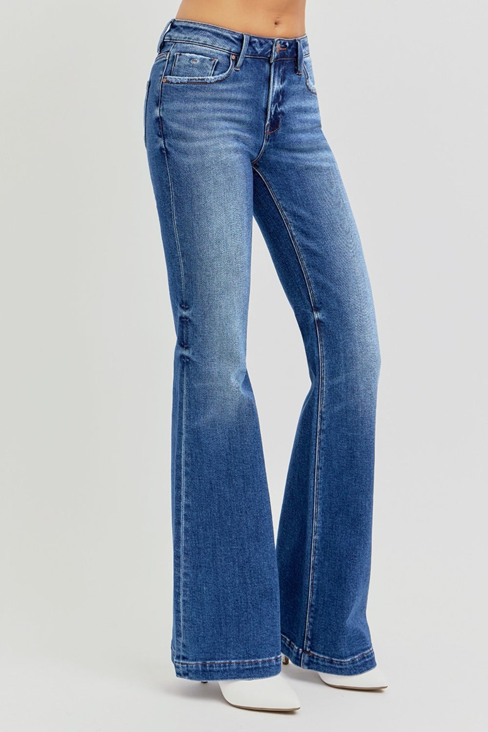 RISEN Full Size Low Rise Flare Jeans with Pockets-BOTTOMS SIZES SMALL MEDIUM LARGE-[Adult]-[Female]-2022 Online Blue Zone Planet