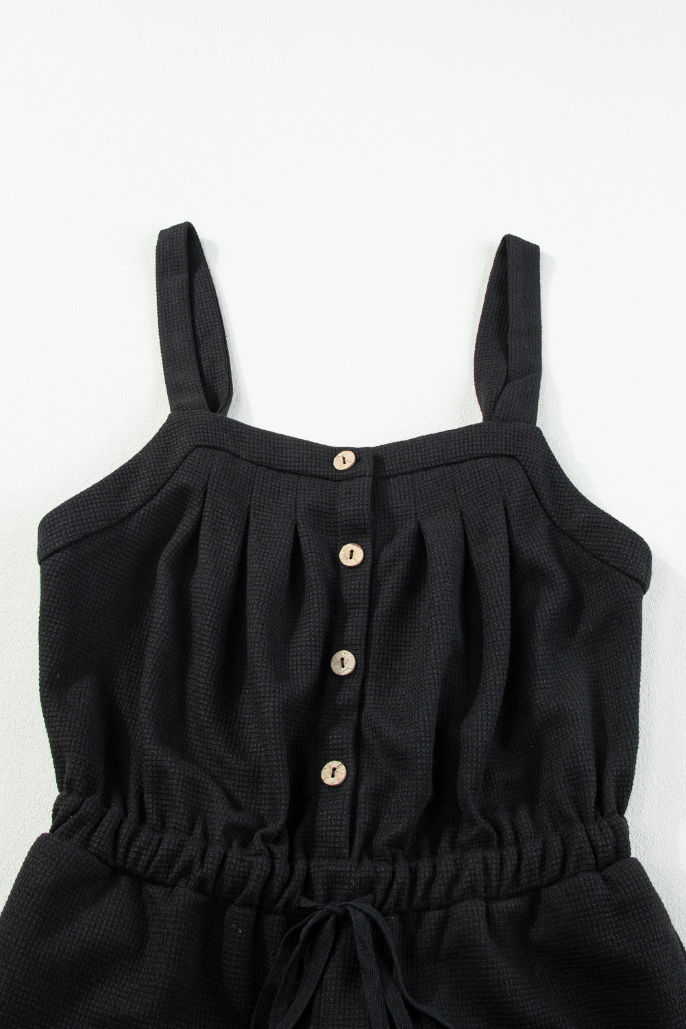 Black Knotted Straps Button Textured Drawstring Jumpsuit-Sale (50% OFF)/30% OFF-[Adult]-[Female]-2022 Online Blue Zone Planet