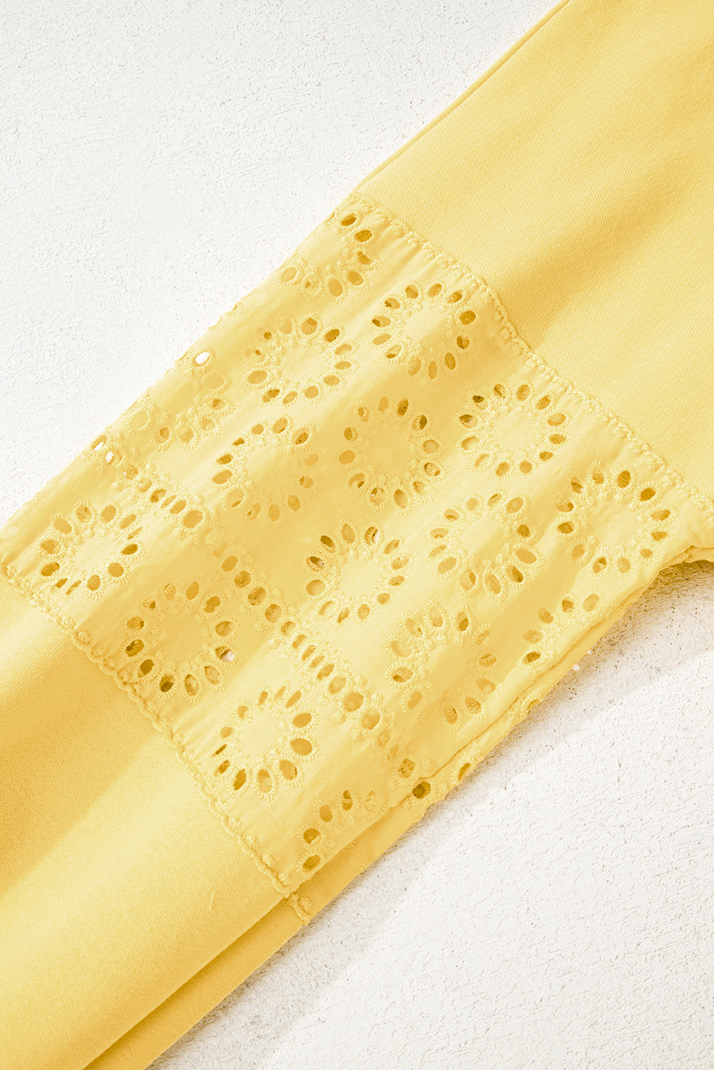 Yellow Cream Embroidered Flower Patchwork Snap Buttons Pullover Sweatshirt-Tops/Sweatshirts & Hoodies-[Adult]-[Female]-2022 Online Blue Zone Planet