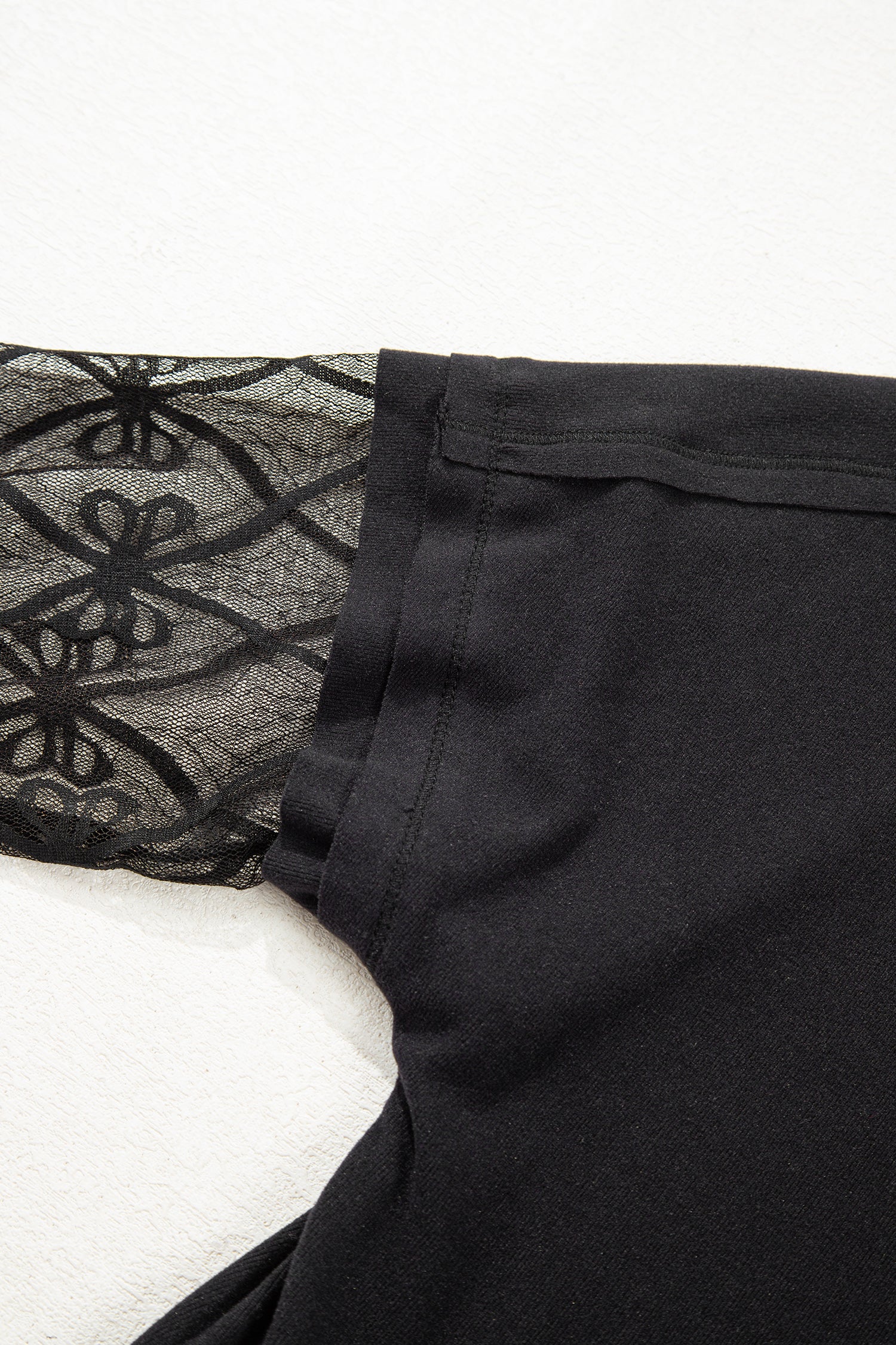 Black Solid Color Bow Textured Patchwork Long Sleeve Tee-Tops/Long Sleeve Tops-[Adult]-[Female]-2022 Online Blue Zone Planet