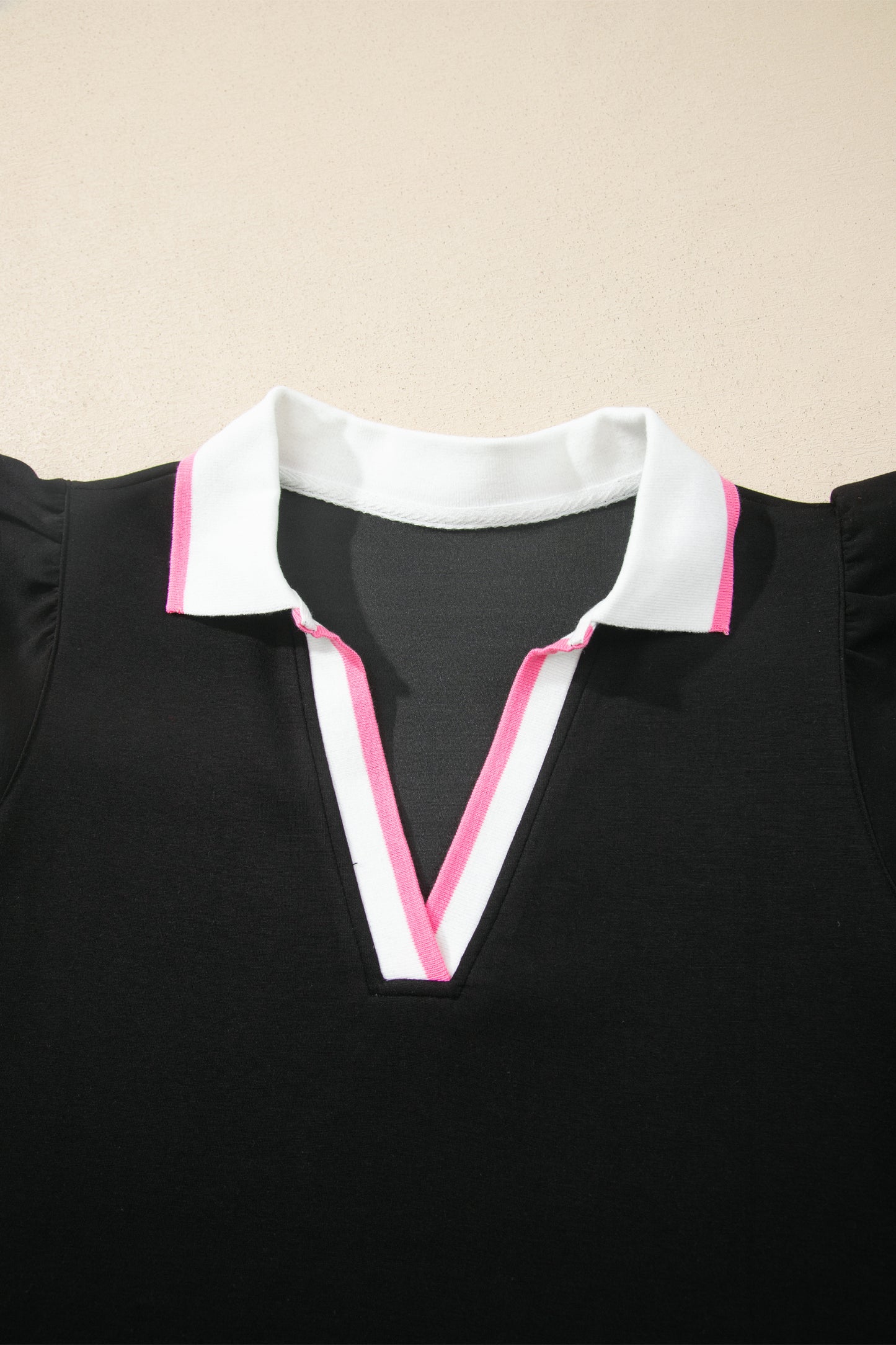 Black Preppy Striped Trim V Neck Polo Tee Drawstring Skirt Set-Two Piece Sets/Two Piece Dresses-[Adult]-[Female]-2022 Online Blue Zone Planet