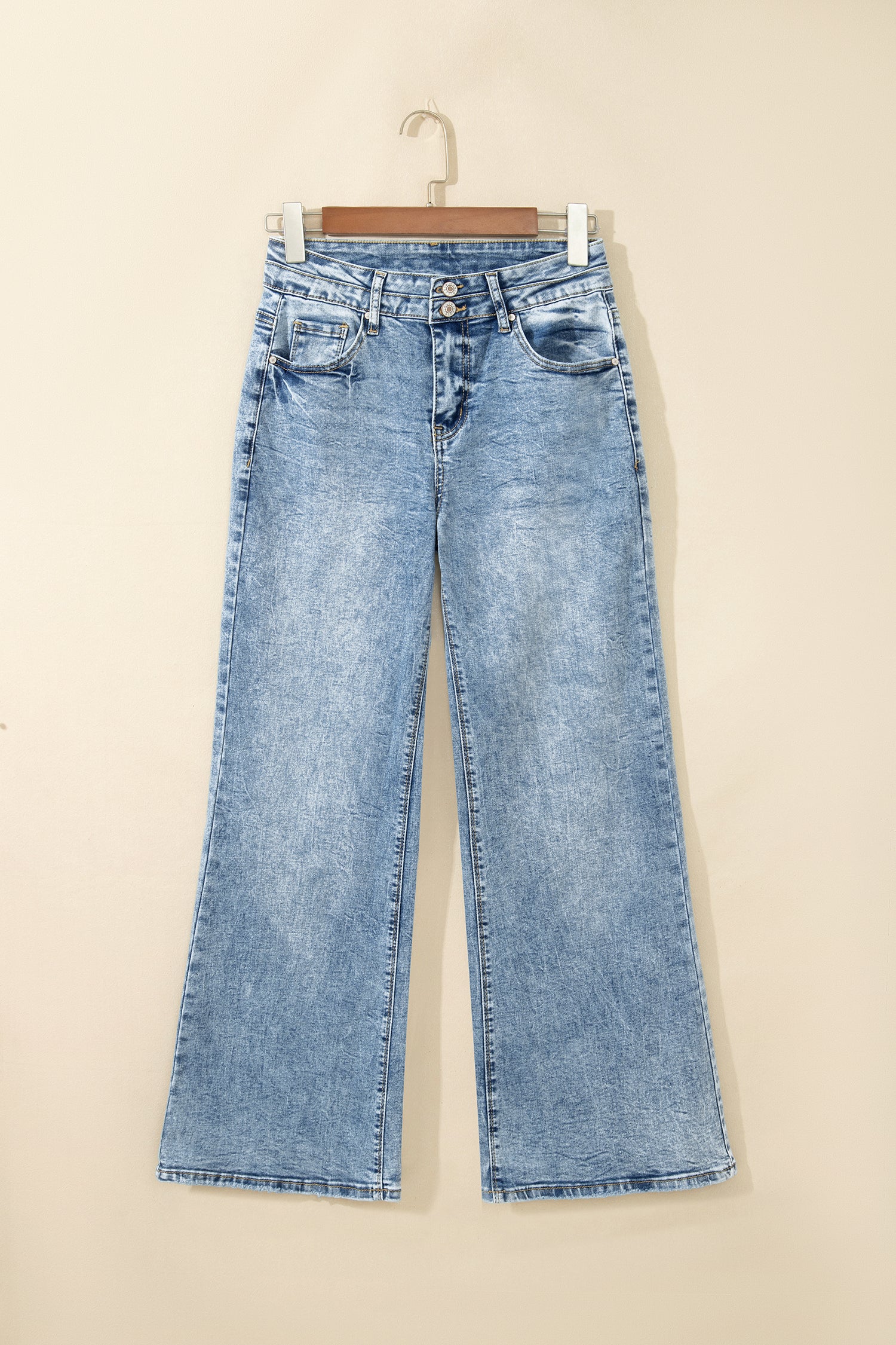 Beau Blue Acid Wash Pocket Detail Flare Jeans-Bottoms/Jeans-[Adult]-[Female]-2022 Online Blue Zone Planet