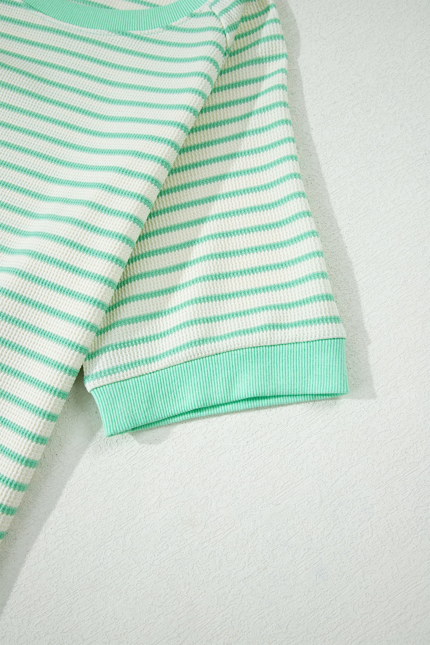 Green Stripe Colorblock Trim Round Neck Short Sleeve Tee-Tops/Tops & Tees-[Adult]-[Female]-2022 Online Blue Zone Planet
