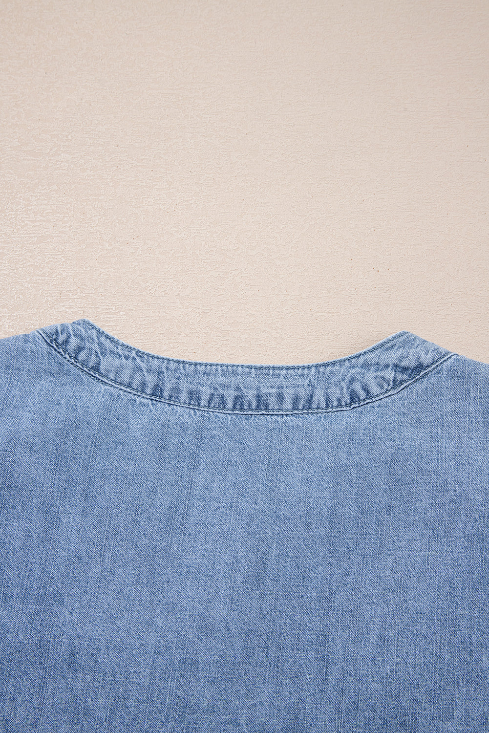 Myosotis Pintuck Pleats Puff Sleeve Split V Neck Summer Denim Top-Tops/Tops & Tees-[Adult]-[Female]-2022 Online Blue Zone Planet