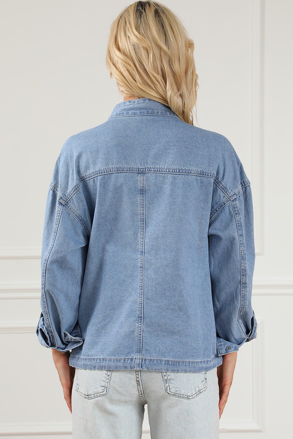 Snap Down Long Sleeve Denim Top-TOPS / DRESSES-[Adult]-[Female]-2022 Online Blue Zone Planet