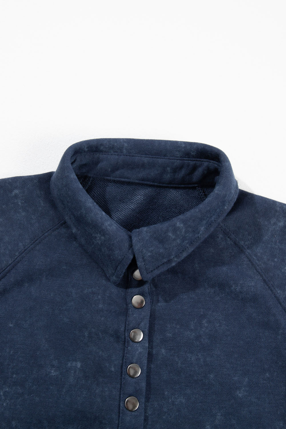 Blue Washed Snap Buttons Lantern Sleeve Pullover Sweatshirt-Tops/Sweatshirts & Hoodies-[Adult]-[Female]-2022 Online Blue Zone Planet