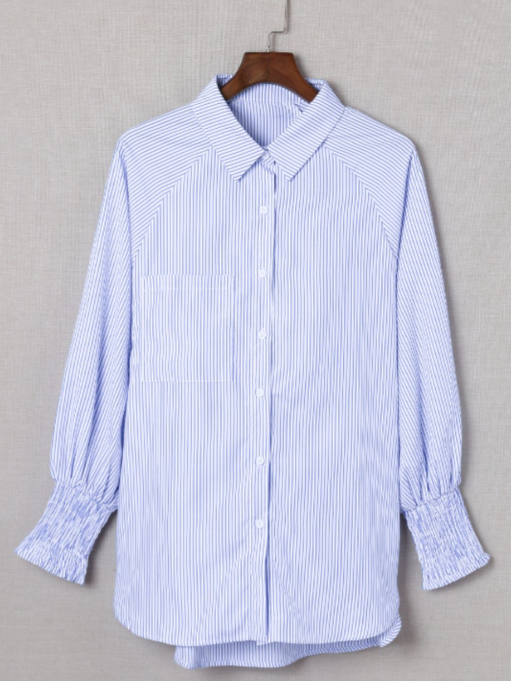 Striped Collared Neck Lantern Sleeve Shirt-TOPS / DRESSES-[Adult]-[Female]-2022 Online Blue Zone Planet