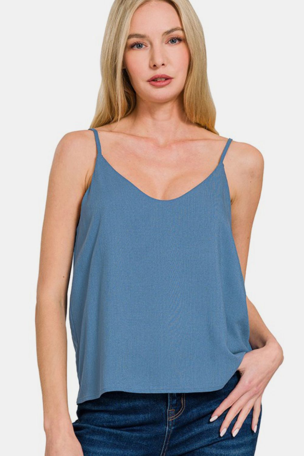 Zenana Two Layered Spaghetti Strap Cami-TOPS / DRESSES-[Adult]-[Female]-Dusty Blue-S-2022 Online Blue Zone Planet