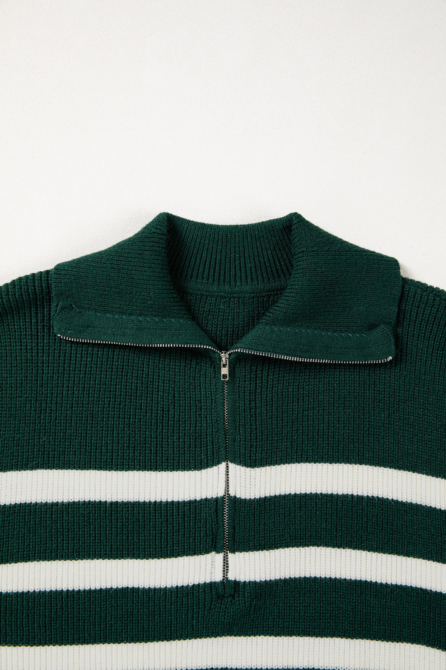 Blackish Green Ribbed Half Zip Collared Sweater Vest-Sweaters & Cardigans/Sweater Vests-[Adult]-[Female]-2022 Online Blue Zone Planet