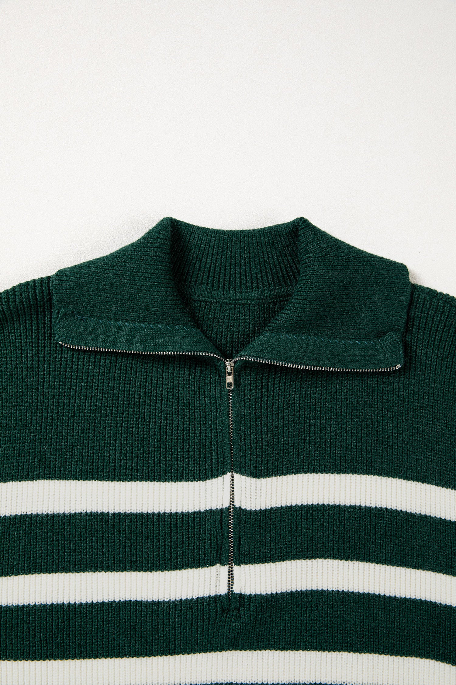 Blackish Green Ribbed Half Zip Collared Sweater Vest-Sweaters & Cardigans/Sweater Vests-[Adult]-[Female]-2022 Online Blue Zone Planet