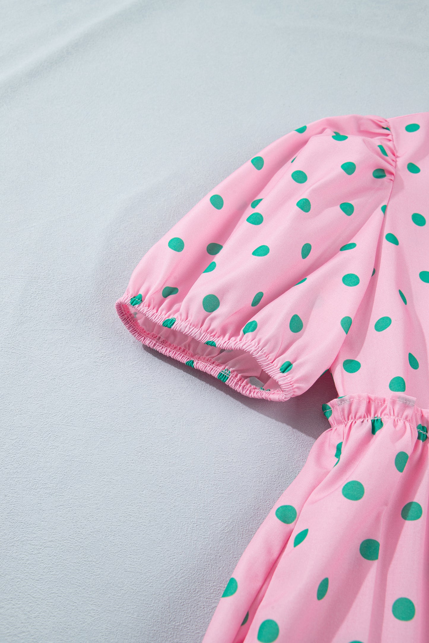 Pink Polka Dot Print V Neck Short Sleeve Tiered Mini Dress-TOPS / DRESSES-[Adult]-[Female]-2022 Online Blue Zone Planet