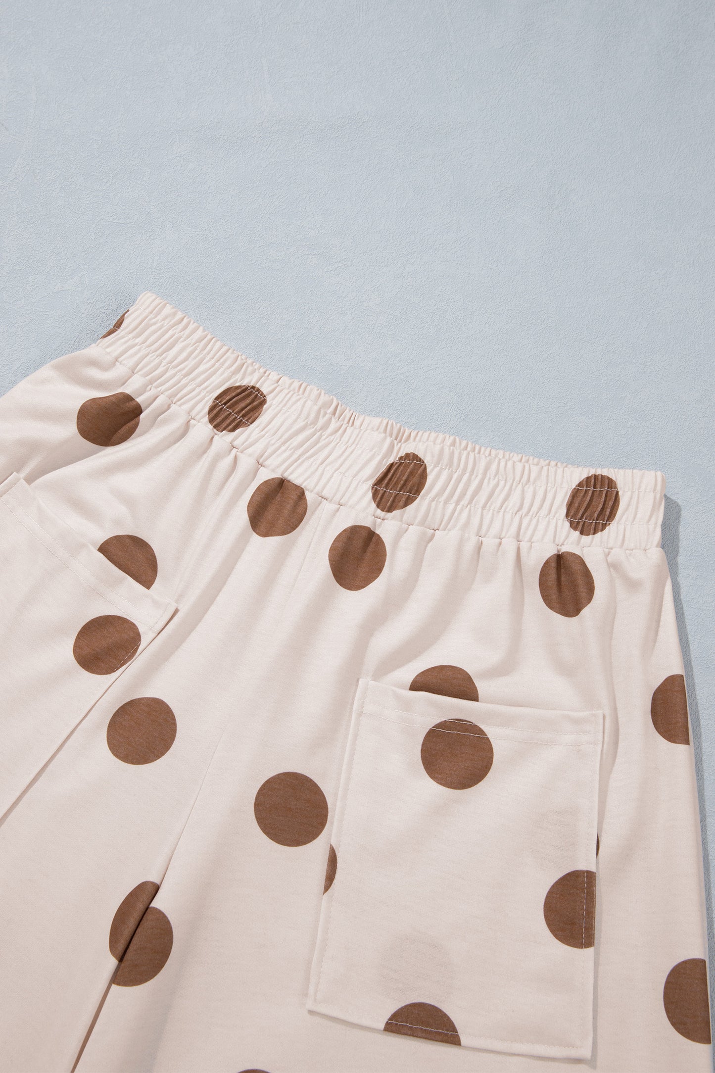 Khaki Polka Dot Wide Leg Elastic Waist Casual Pants-Bottoms/Pants & Culotte-[Adult]-[Female]-2022 Online Blue Zone Planet