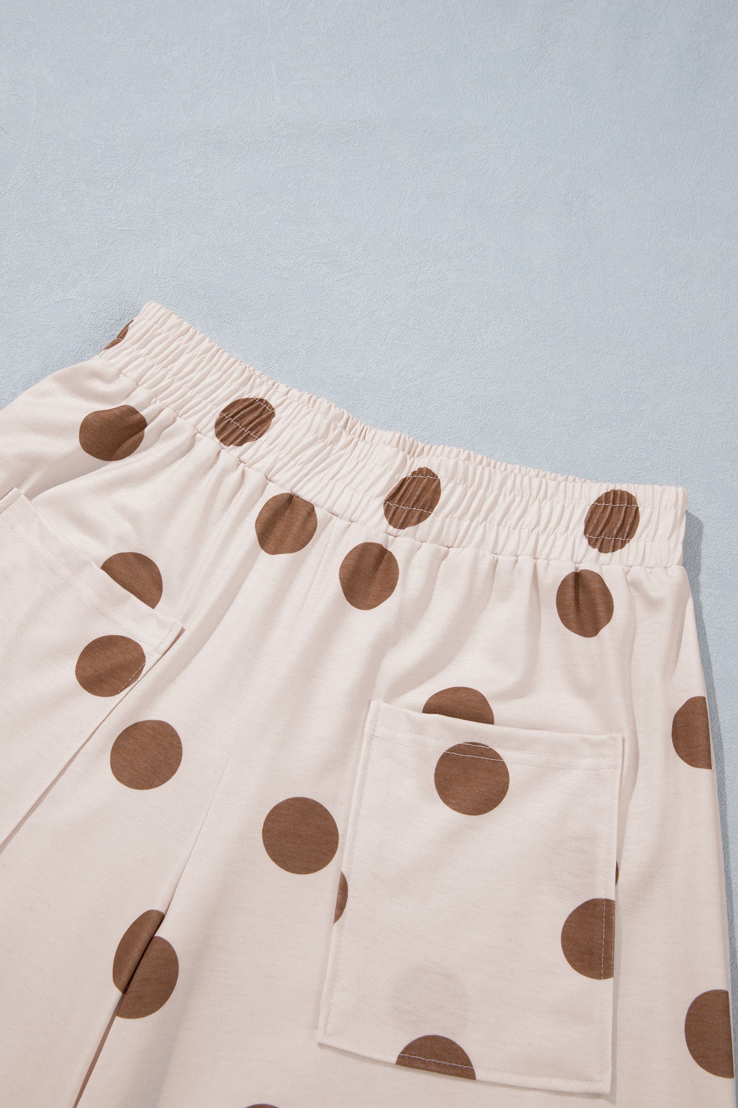 Khaki Polka Dot Wide Leg Elastic Waist Casual Pants-Bottoms/Pants & Culotte-[Adult]-[Female]-2022 Online Blue Zone Planet