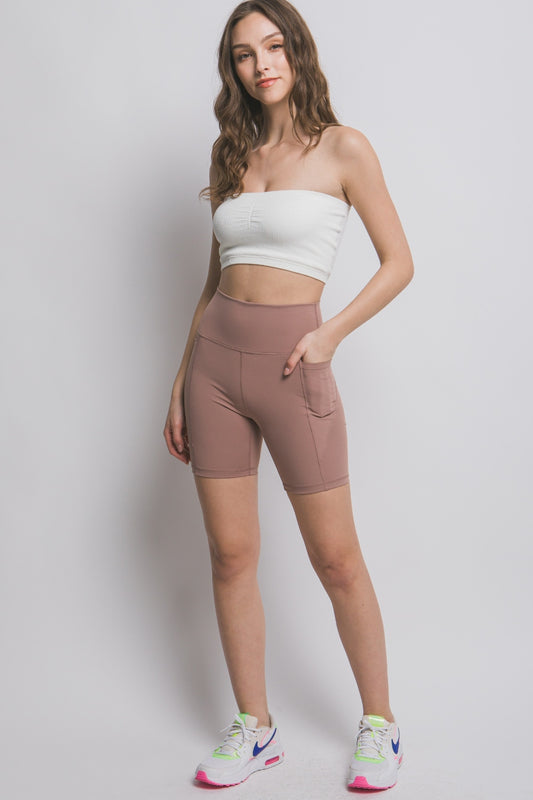 Blue Zone Planet | Love Tree High Waist Seam Detail Active Shorts-BOTTOMS SIZES SMALL MEDIUM LARGE-[Adult]-[Female]-Taupe-S-2022 Online Blue Zone Planet