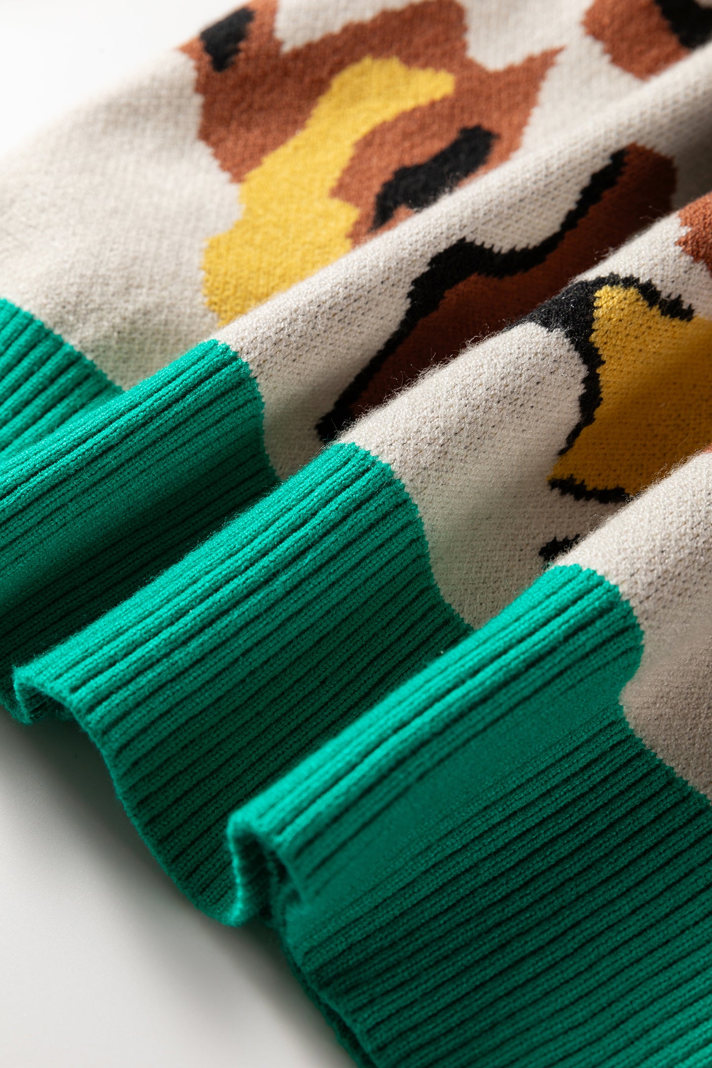 Apricot Contrast Ribbed Stripes Detail Animal Pattern Knit Sweater-TOPS / DRESSES-[Adult]-[Female]-2022 Online Blue Zone Planet