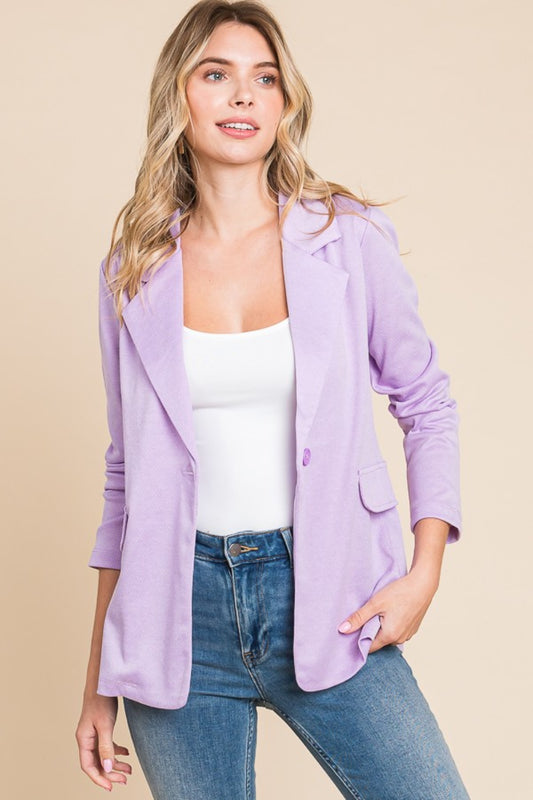 Blue Zone Planet | Culture Code Button Up Long Sleeve Slit Blazer-TOPS / DRESSES-[Adult]-[Female]-ELEGANTPINKSOFTWHITE-S-2022 Online Blue Zone Planet