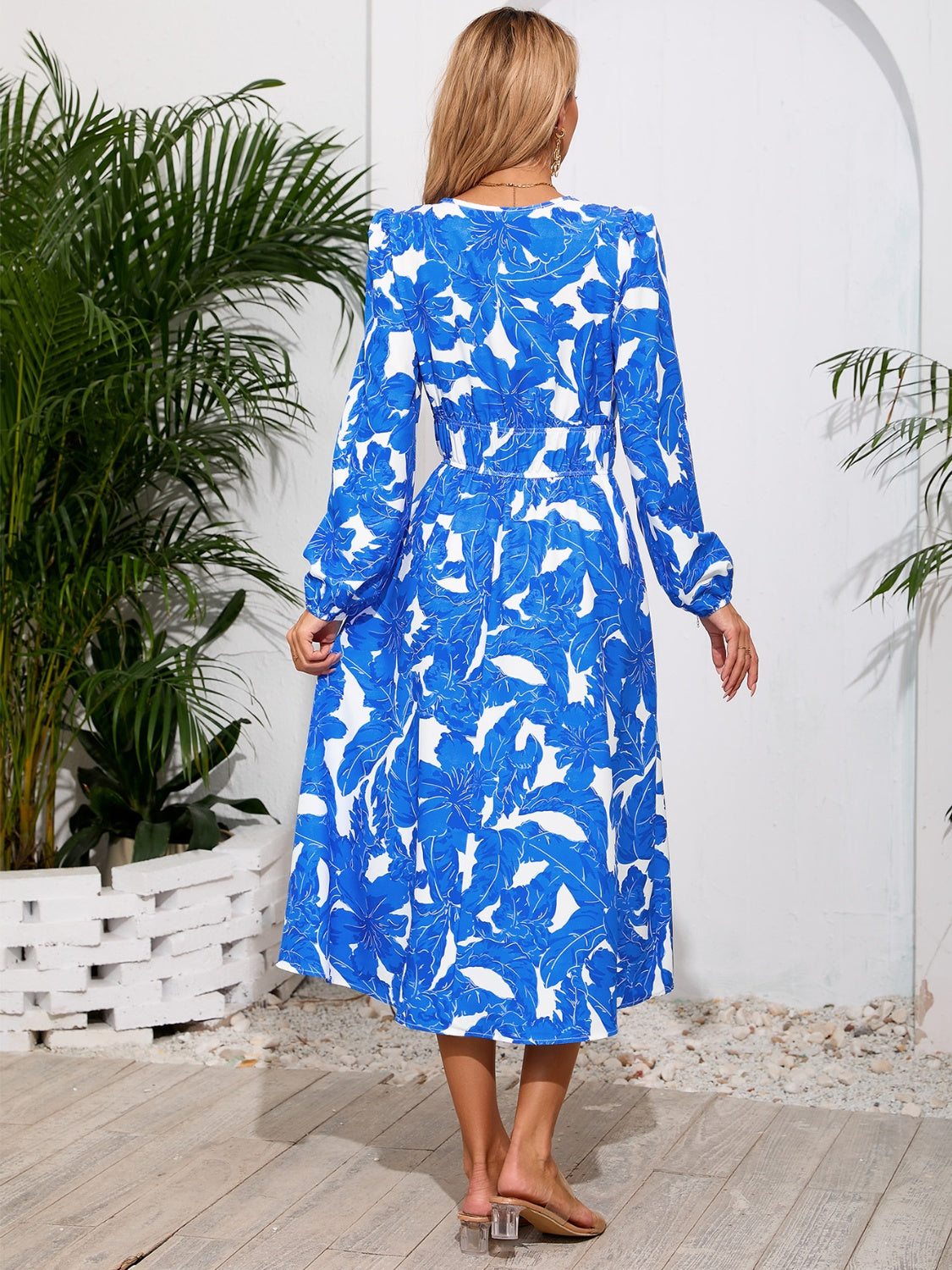 Printed Surplice Long Sleeve Midi Dress-TOPS / DRESSES-[Adult]-[Female]-2022 Online Blue Zone Planet