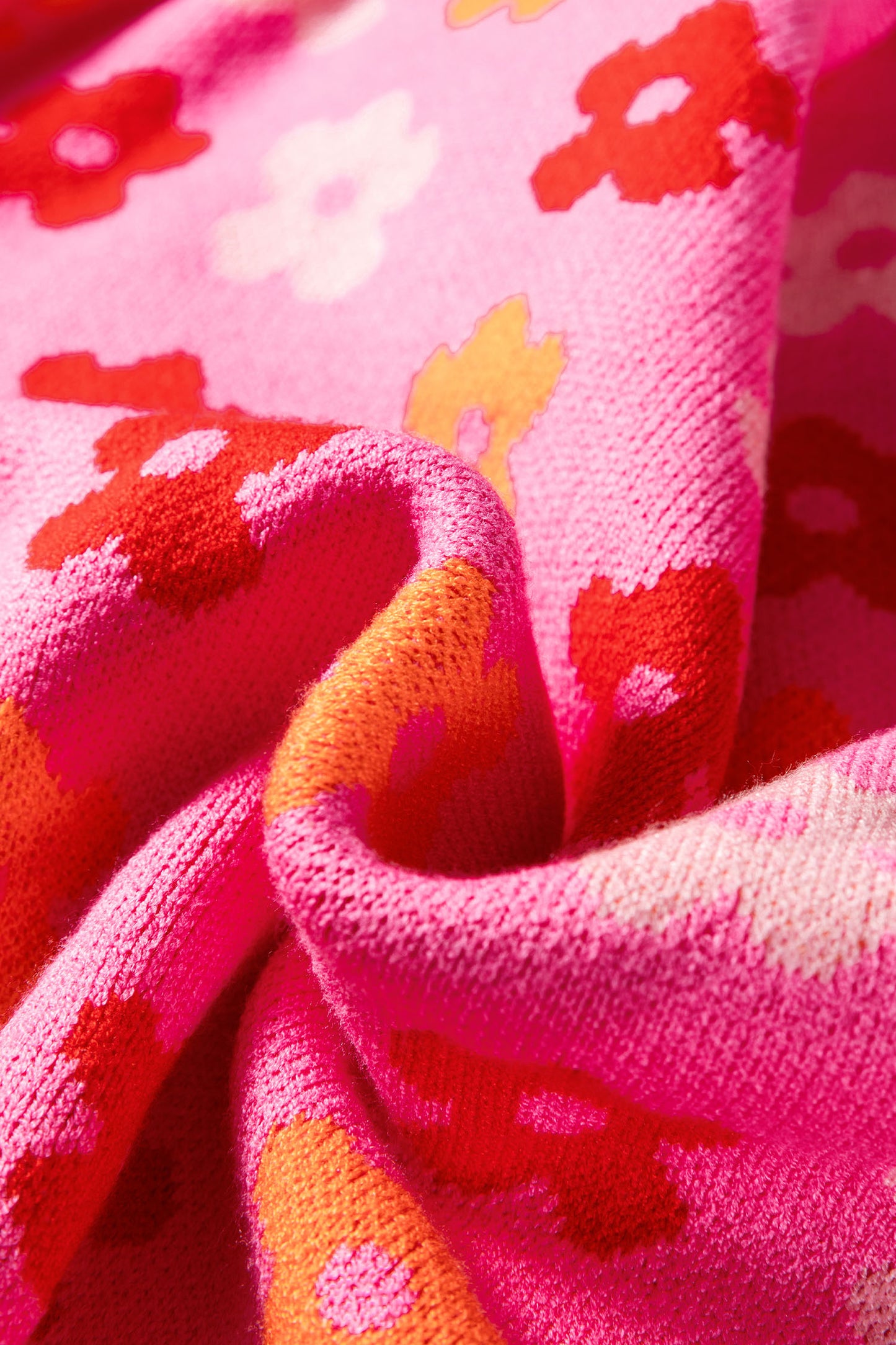 Rose Cute Flower Allover Ribbed Trimmed Drop Shoulder Pullover Sweater-TOPS / DRESSES-[Adult]-[Female]-2022 Online Blue Zone Planet