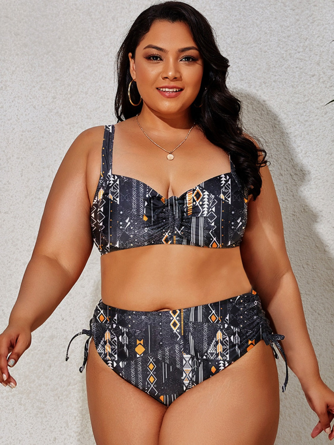 Blue Zone Planet | Plus Size Printed Wide Strap Two-Piece Swim Set-TOPS / DRESSES-[Adult]-[Female]-Dark Blue-L-2022 Online Blue Zone Planet