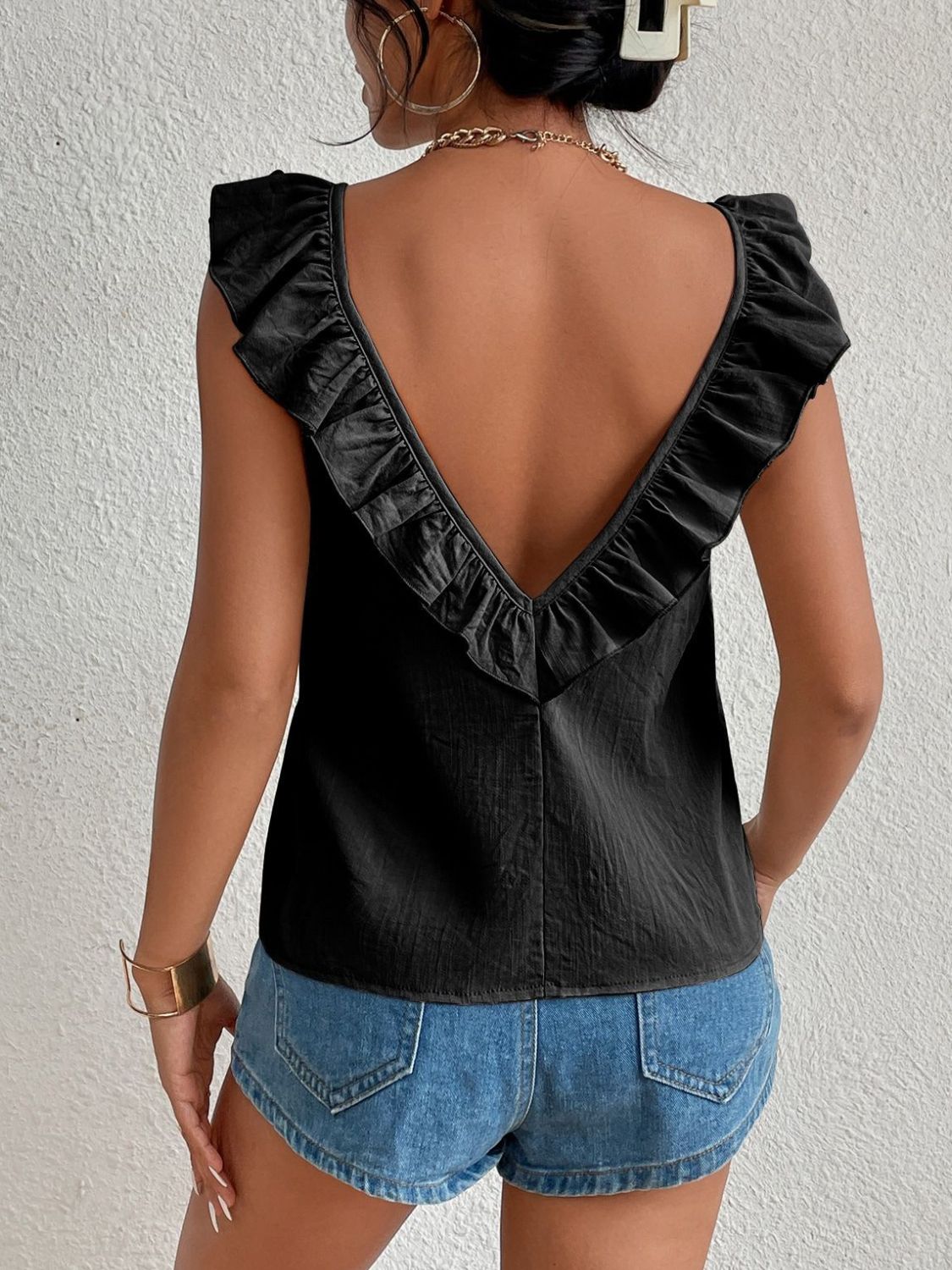 Backless Ruffled Scoop Neck Tank-TOPS / DRESSES-[Adult]-[Female]-2022 Online Blue Zone Planet