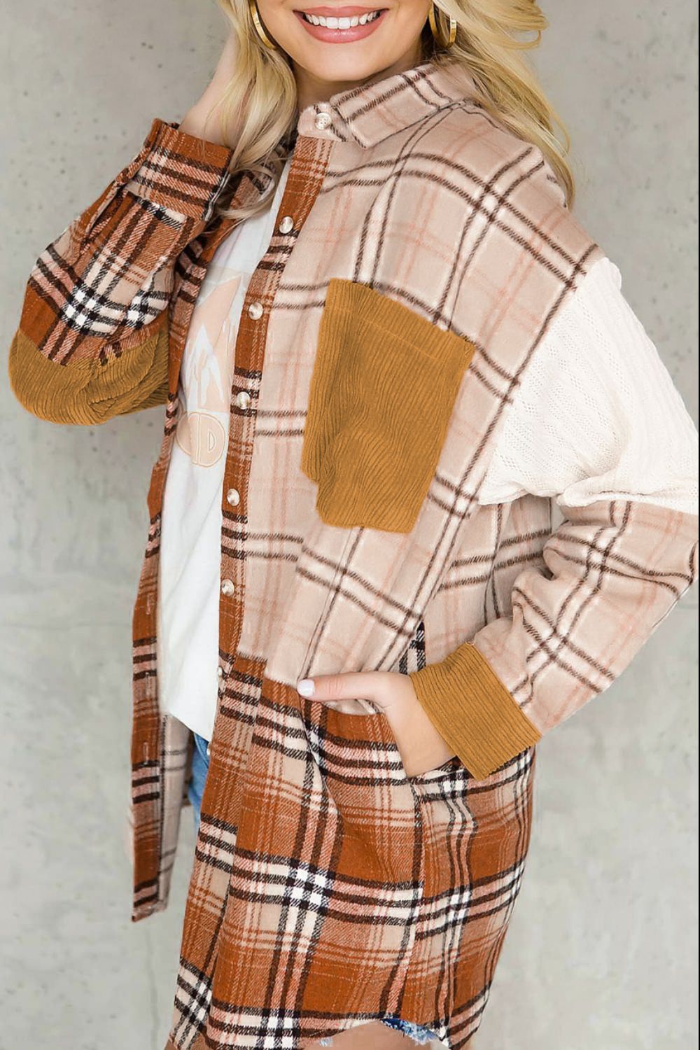 Blue Zone Planet | Plaid Button Up Long Sleeve Shacket-TOPS / DRESSES-[Adult]-[Female]-2022 Online Blue Zone Planet