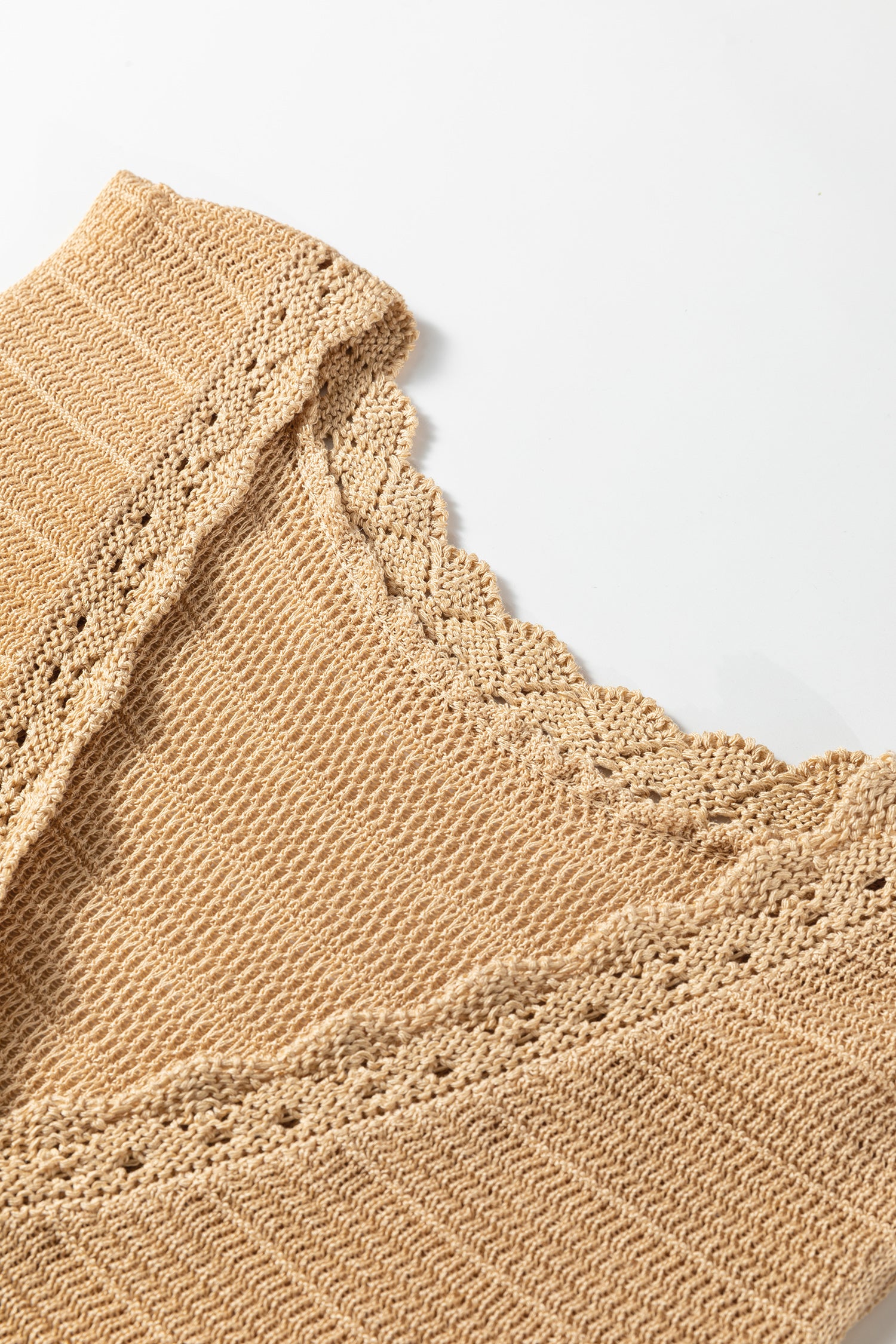 Pale Khaki Hollow Out Trim Buttoned Front Boho Sweater Vest-TOPS / DRESSES-[Adult]-[Female]-2022 Online Blue Zone Planet