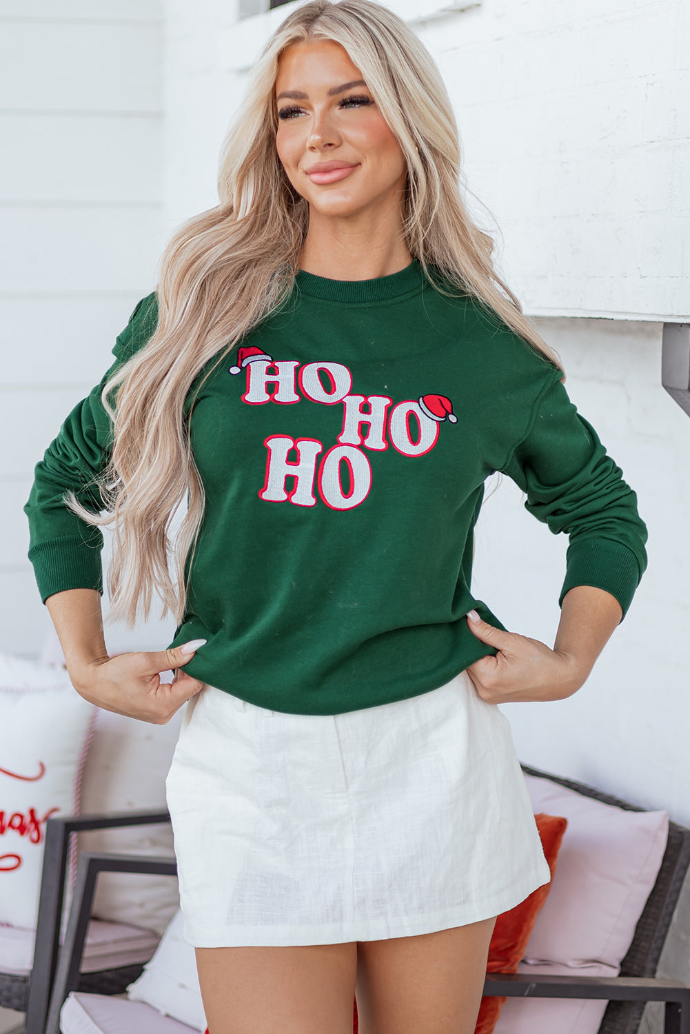 Evergreen Embroidered Letter Graphic Christmas Fashion Sweatshirt-Tops/Sweatshirts & Hoodies-[Adult]-[Female]-2022 Online Blue Zone Planet