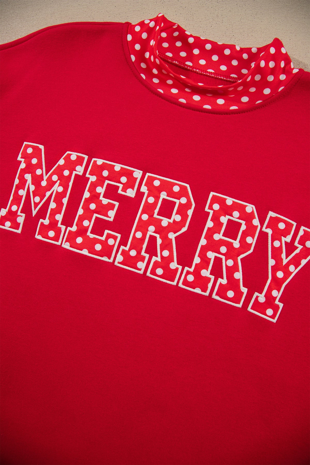 Fiery Red Polka Dot Letter Print Contrast Trim Mock Neck Sweatshirt-Tops/Sweatshirts & Hoodies-[Adult]-[Female]-2022 Online Blue Zone Planet