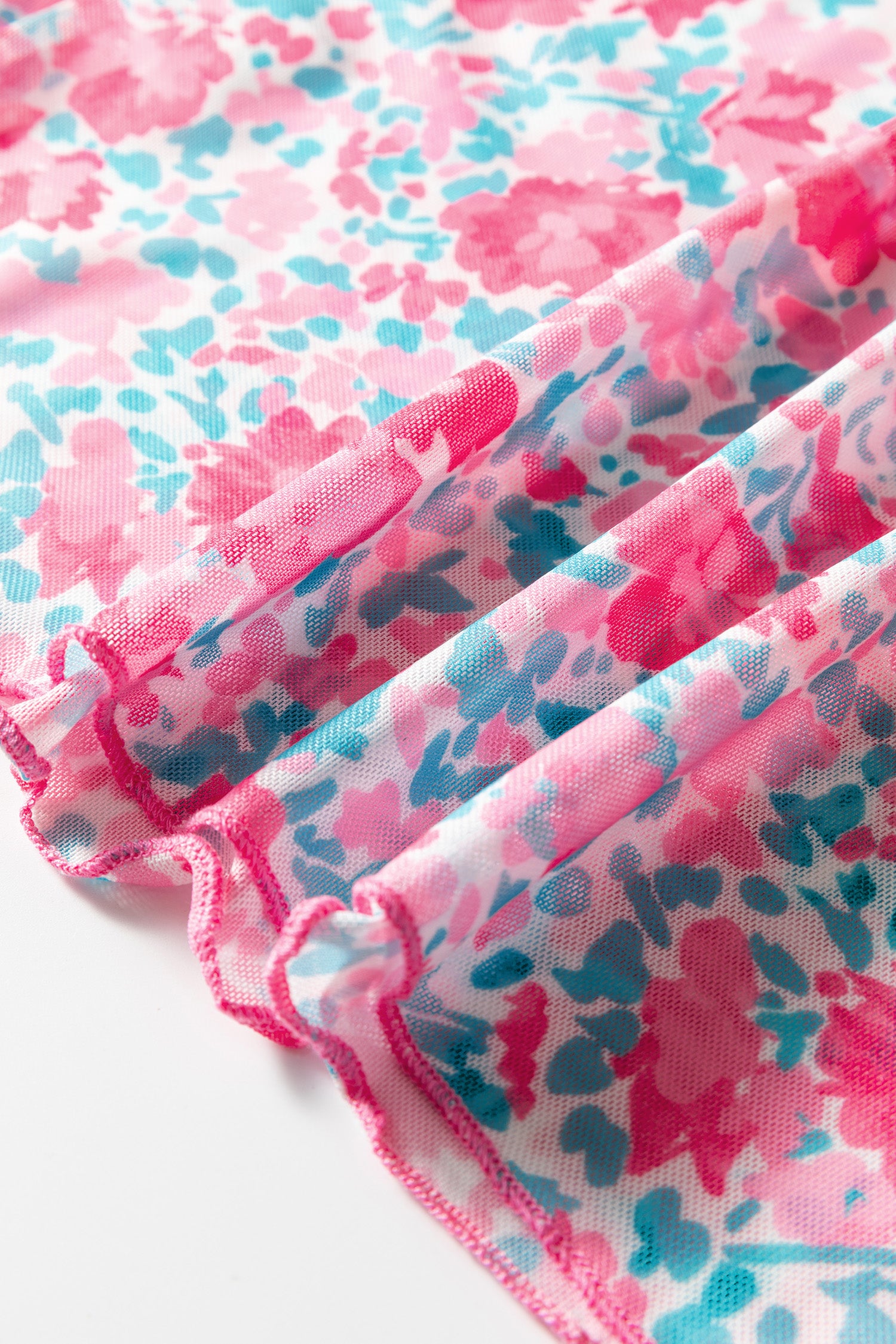 Pink Slim Fit Floral Mesh Long Sleeve Mock Neck Top-Tops/Long Sleeve Tops-[Adult]-[Female]-2022 Online Blue Zone Planet