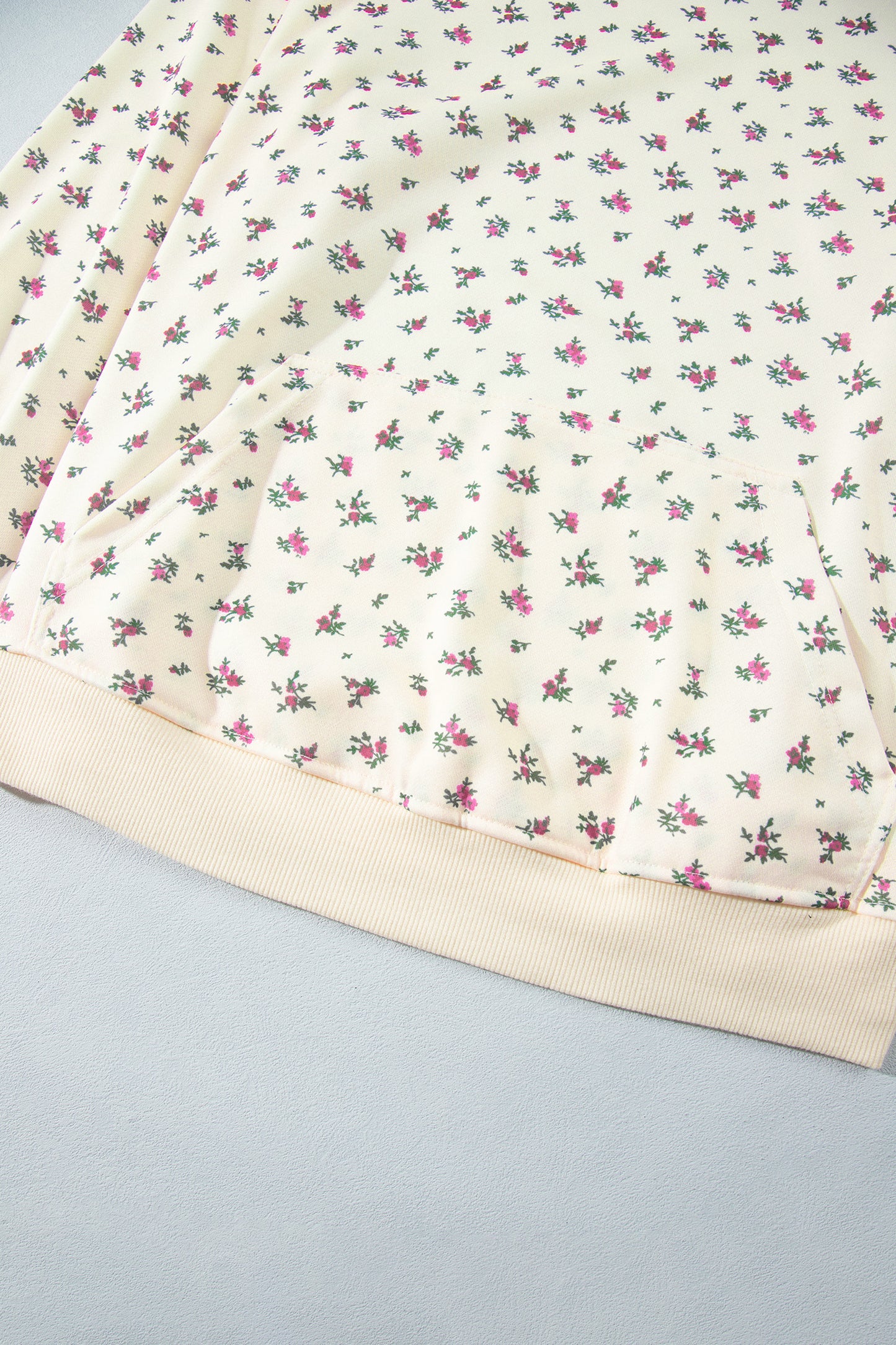 Beige Floral Print Hooded Long Sleeve Plus Size Set