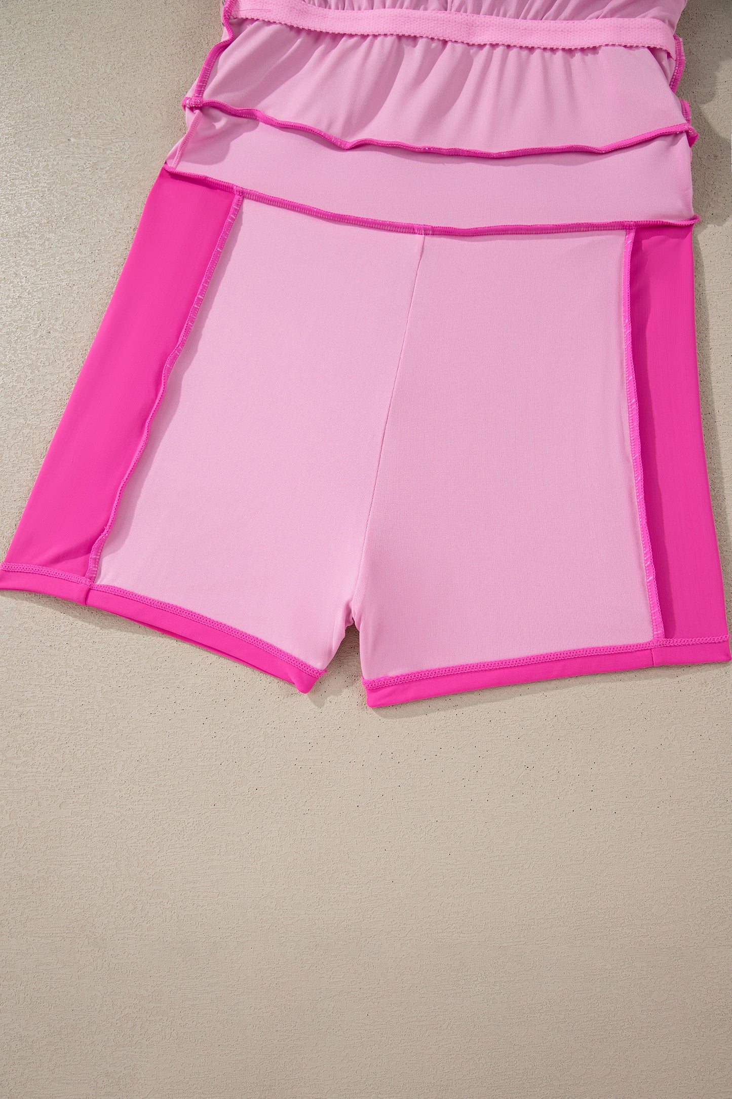 Rose Red Contrast Trim Neckline Active Shorts Attached One Piece Swim Dress-TOPS / DRESSES-[Adult]-[Female]-2022 Online Blue Zone Planet