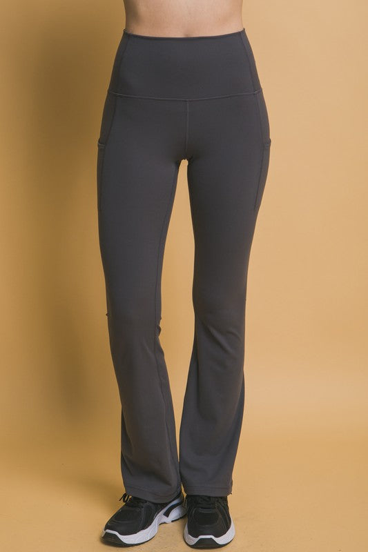 Love Tree High Waist Flare Leggings with Side Pockets-BOTTOMS SIZES SMALL MEDIUM LARGE-[Adult]-[Female]-Dark Gray-S-2022 Online Blue Zone Planet