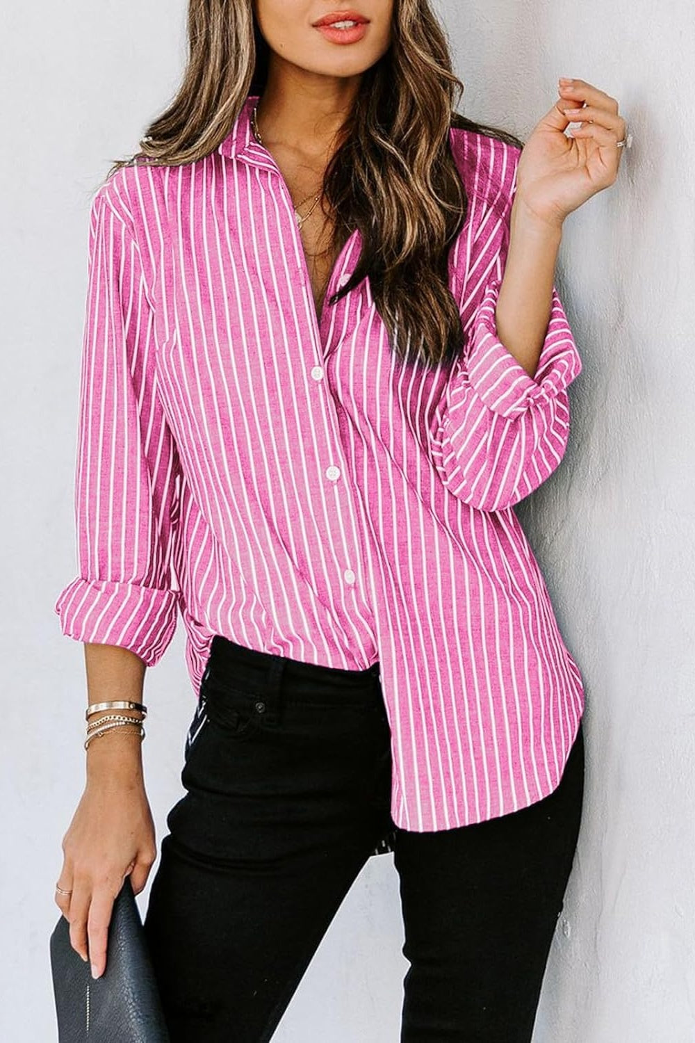 Blue Zone Planet | Lovelet Striped Button Up Long Sleeve Shirt-TOPS / DRESSES-[Adult]-[Female]-2022 Online Blue Zone Planet