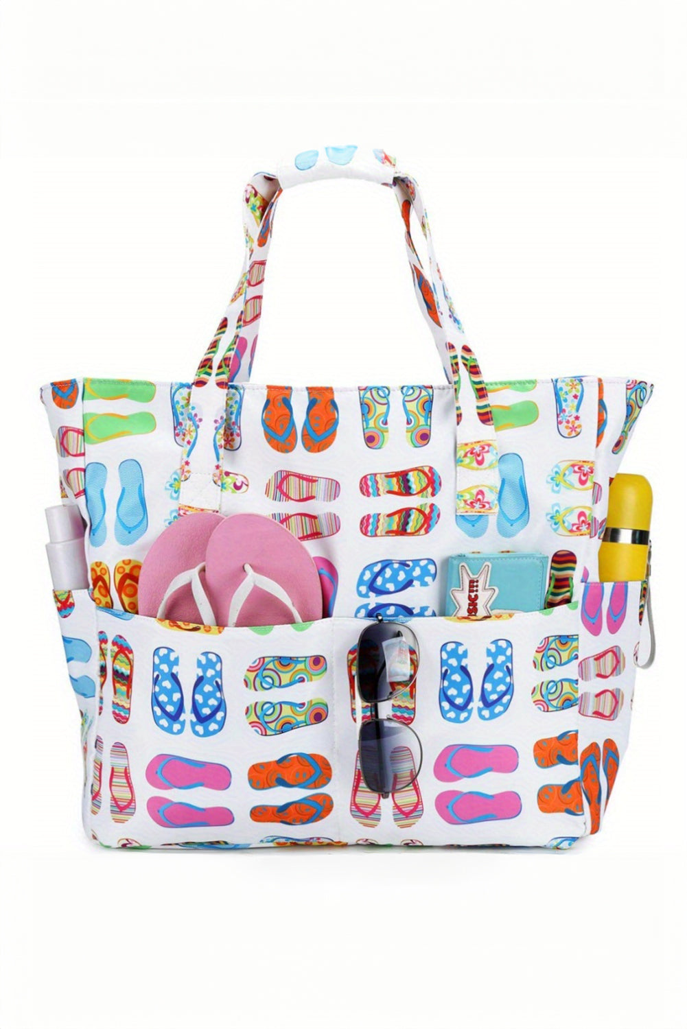 White Slippers Print Canvas Beach Tote Bag-Tote Bags-[Adult]-[Female]-2022 Online Blue Zone Planet